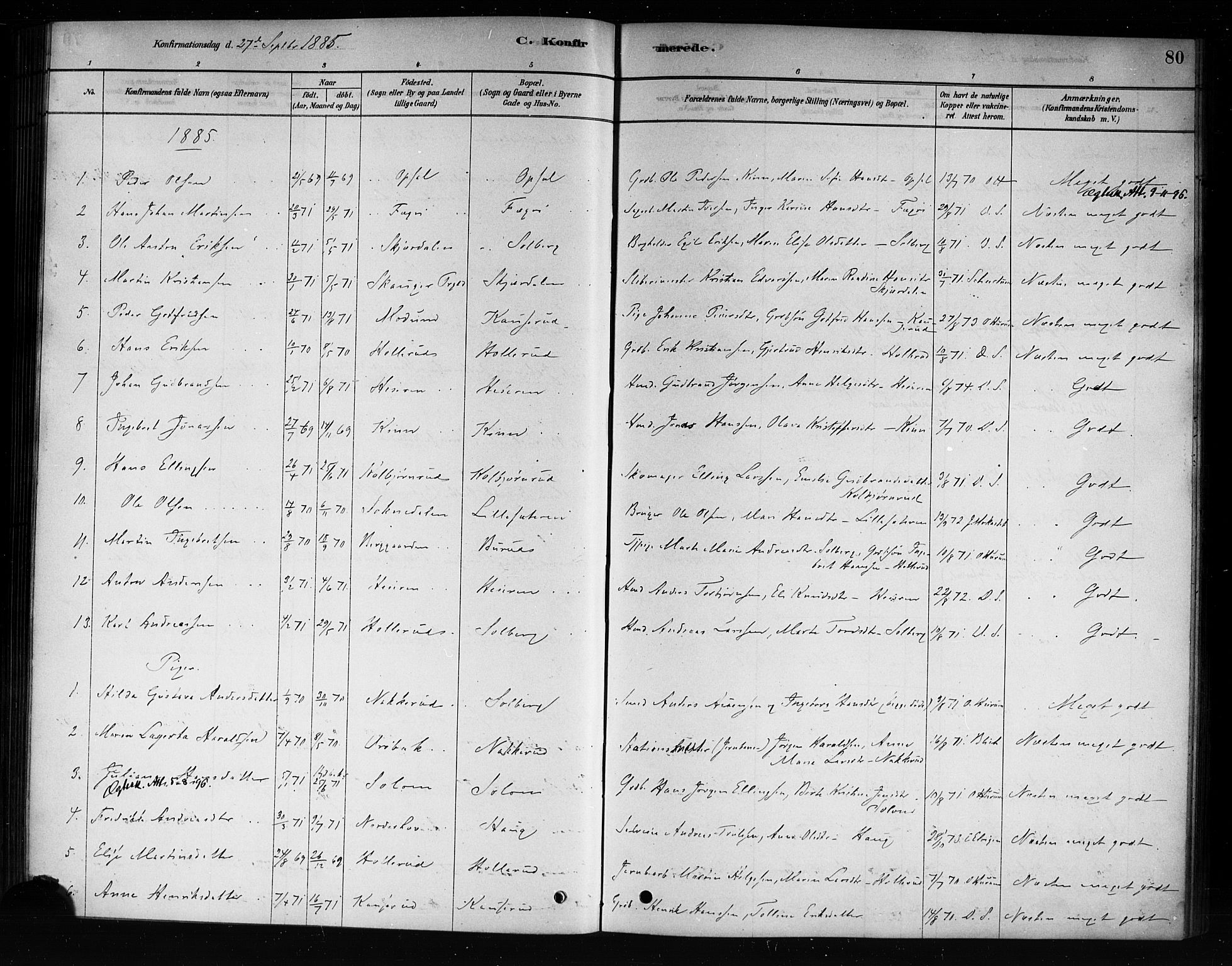 Hole kirkebøker, AV/SAKO-A-228/F/Fb/L0001: Parish register (official) no. II 1, 1878-1891, p. 80