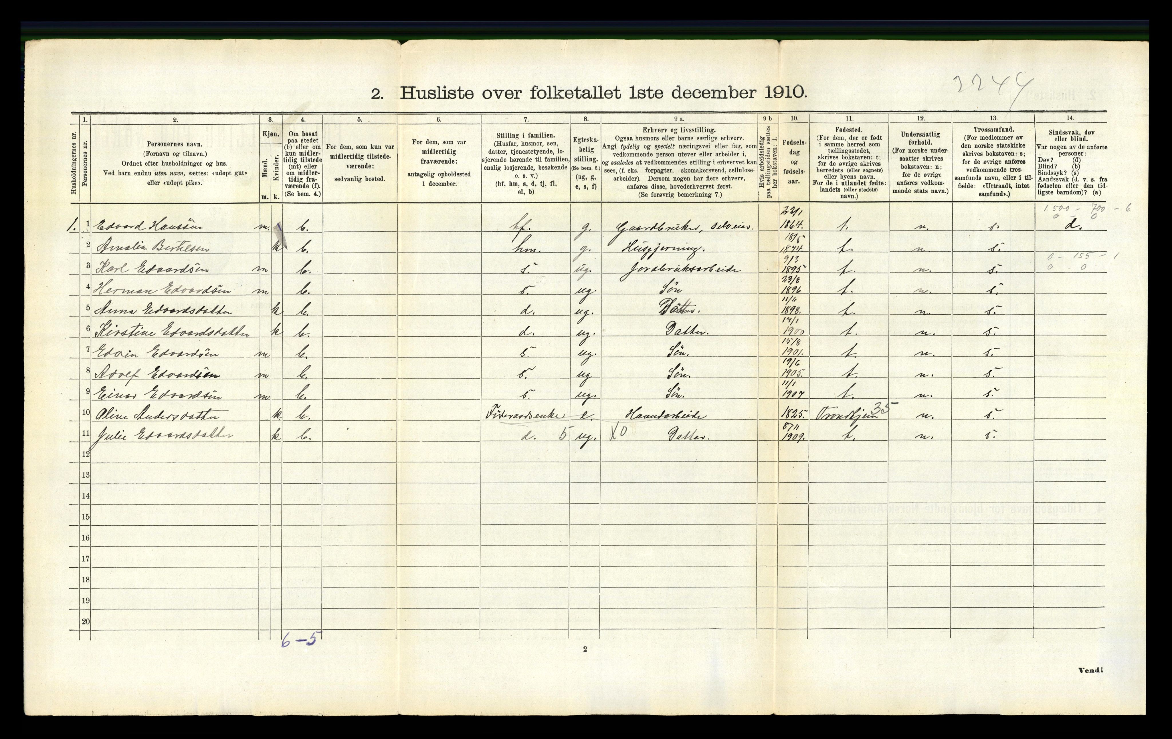 RA, 1910 census for Ankenes, 1910, p. 940