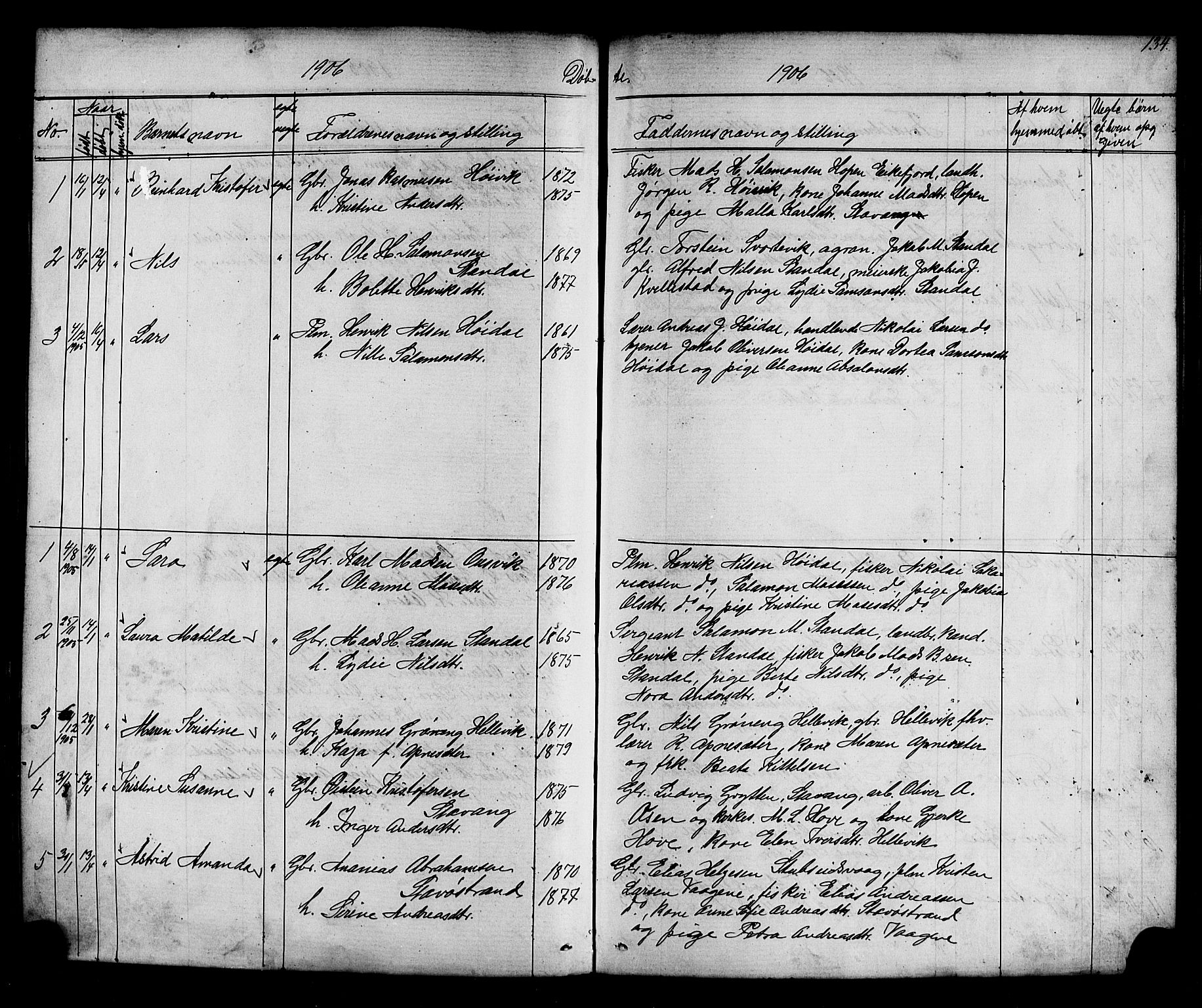 Kinn sokneprestembete, AV/SAB-A-80801/H/Hab/Habc/L0002: Parish register (copy) no. C 2, 1869-1918, p. 134