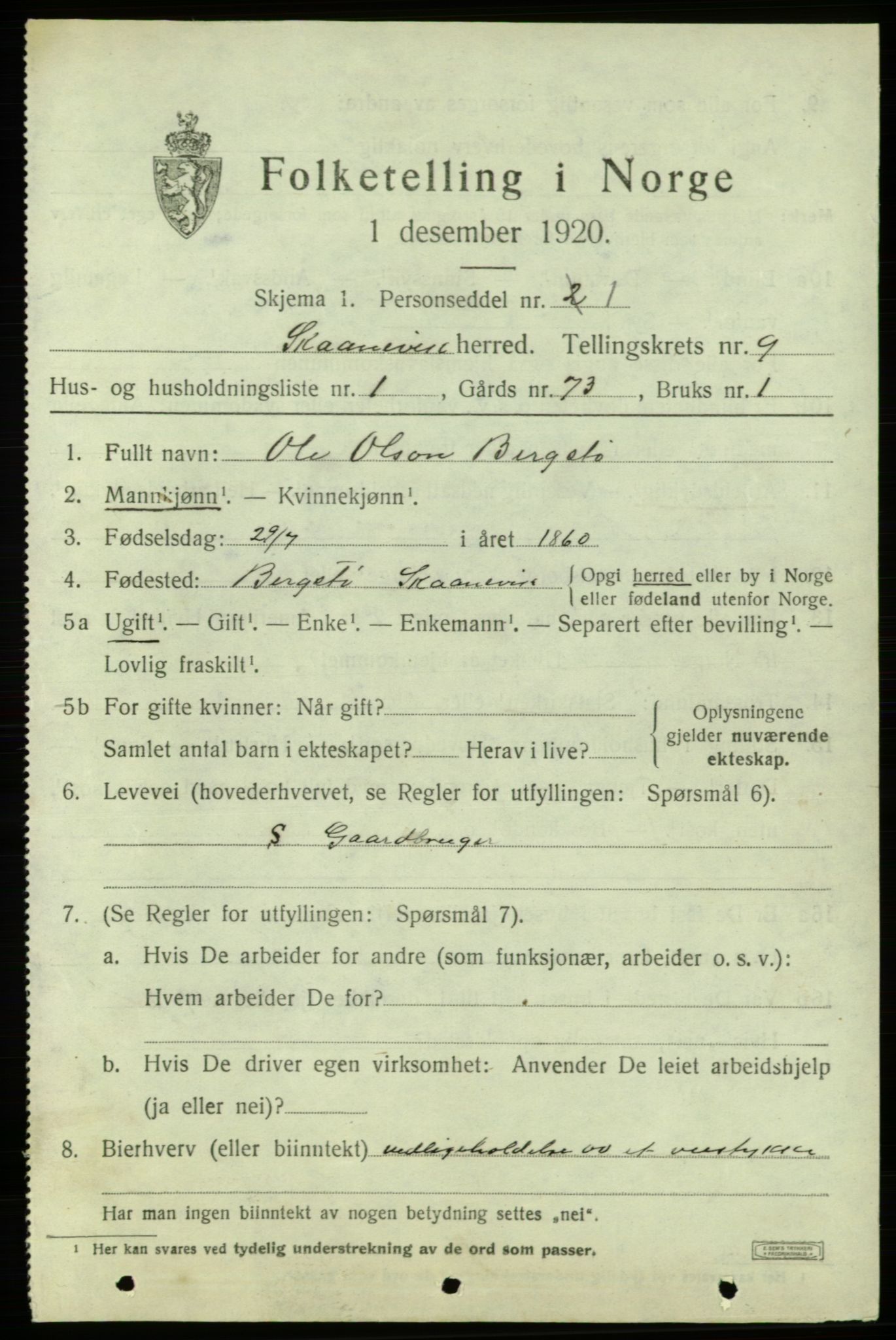 SAB, 1920 census for Skånevik, 1920, p. 4841