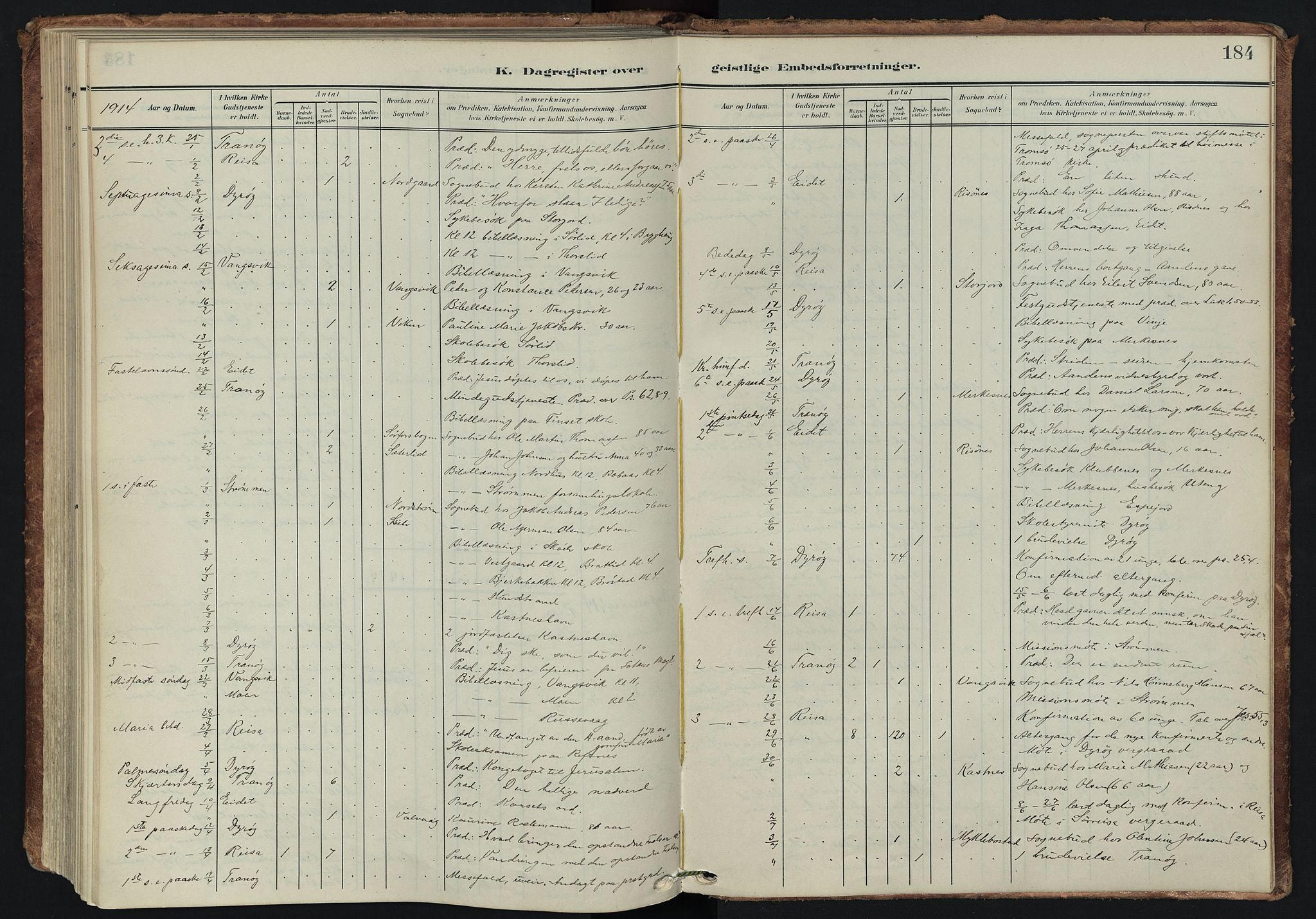 Tranøy sokneprestkontor, SATØ/S-1313/I/Ia/Iaa/L0014kirke: Parish register (official) no. 14, 1905-1919, p. 184