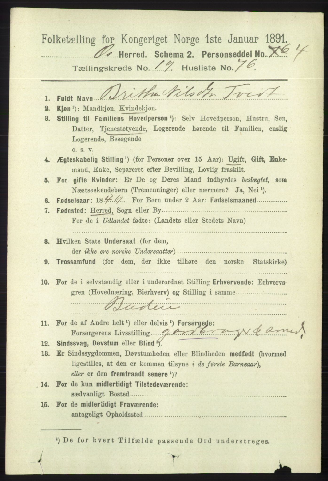 RA, 1891 census for 1243 Os, 1891, p. 4395