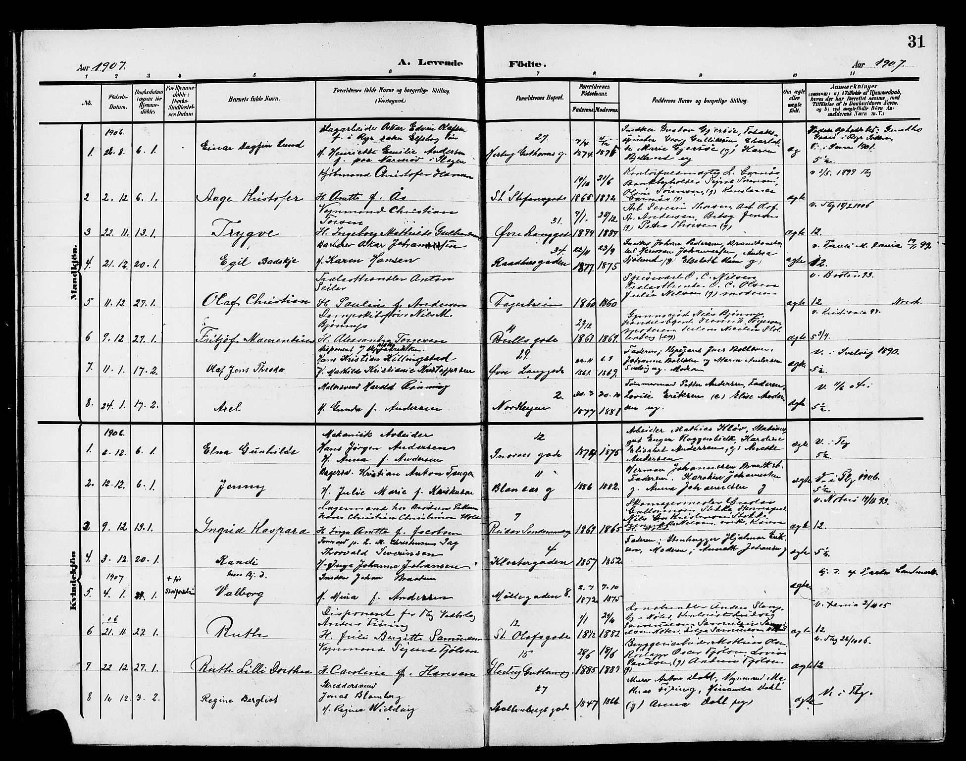 Tønsberg kirkebøker, AV/SAKO-A-330/G/Ga/L0008: Parish register (copy) no. 8, 1905-1912, p. 31
