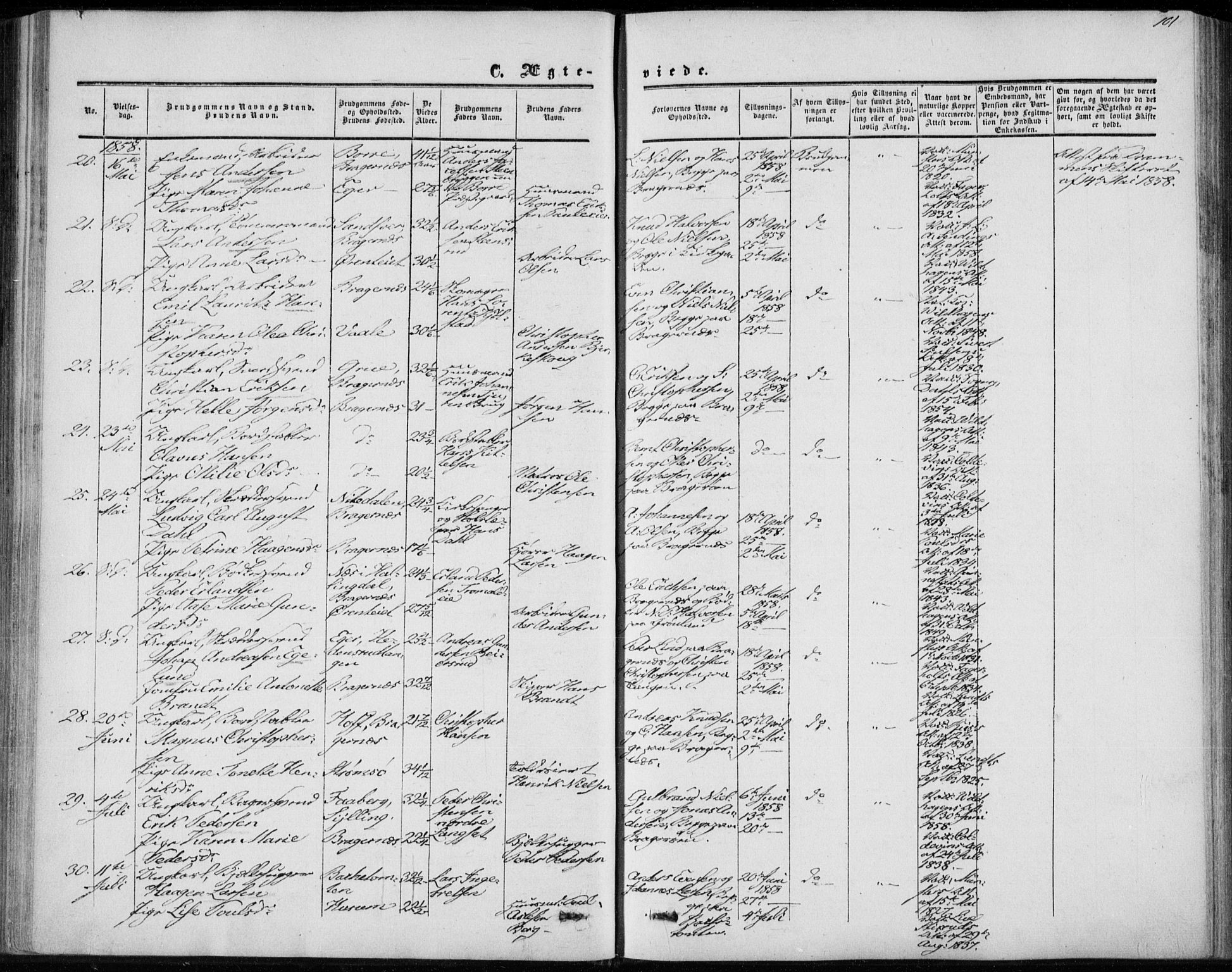 Bragernes kirkebøker, SAKO/A-6/F/Fc/L0002: Parish register (official) no. III 2, 1854-1865, p. 101