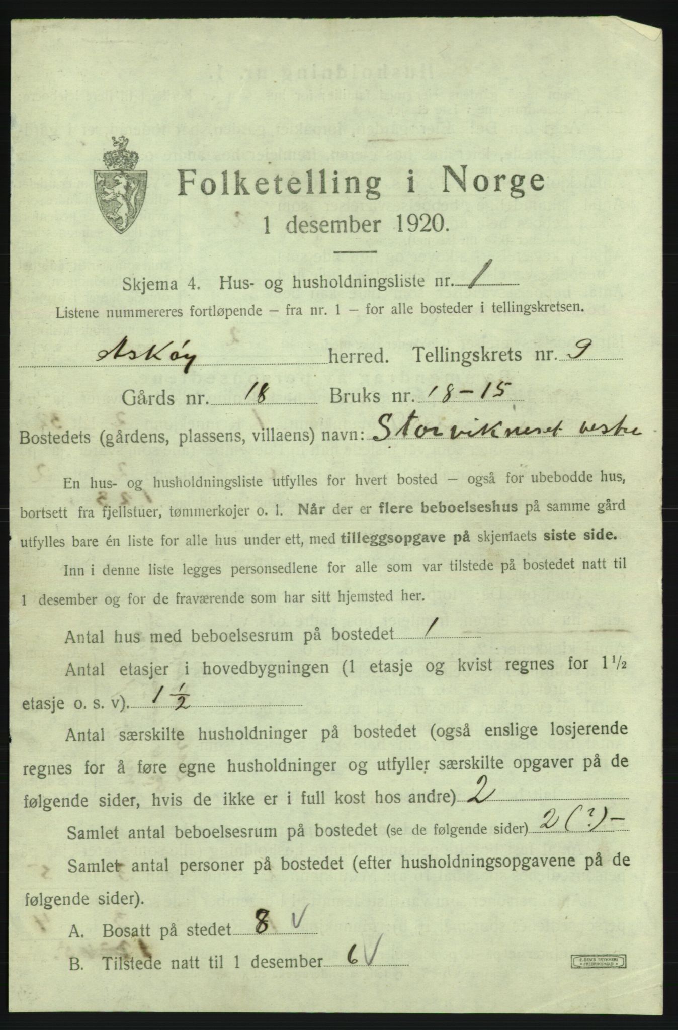 SAB, 1920 census for Askøy, 1920, p. 3192
