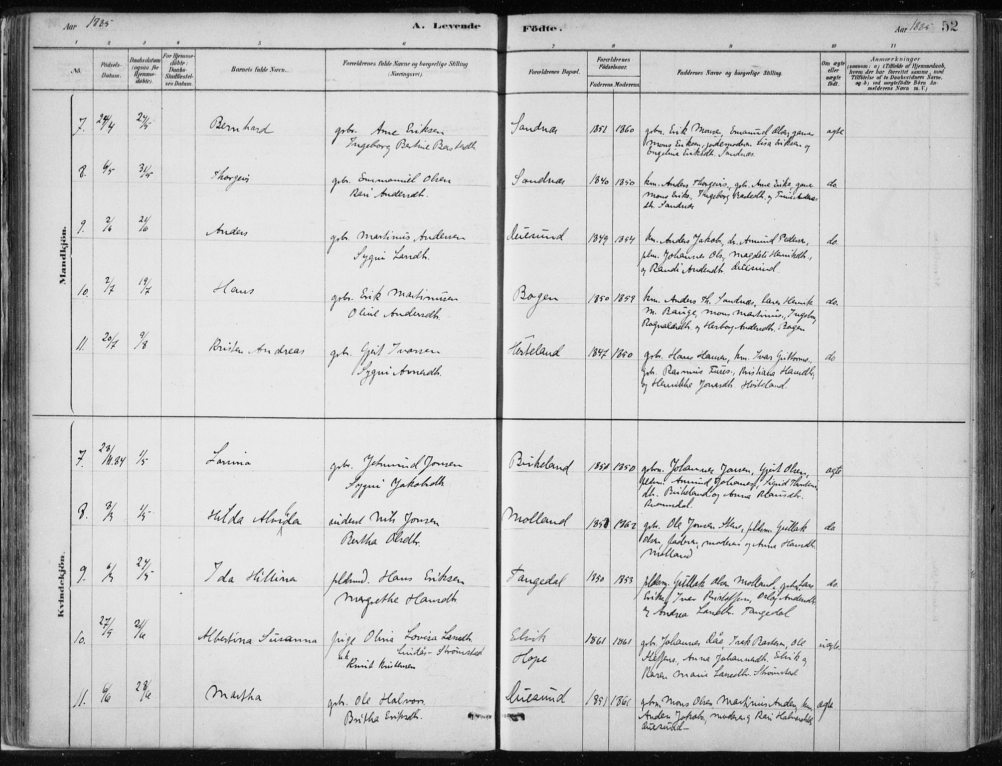 Masfjorden Sokneprestembete, SAB/A-77001: Parish register (official) no. B  1, 1876-1899, p. 52