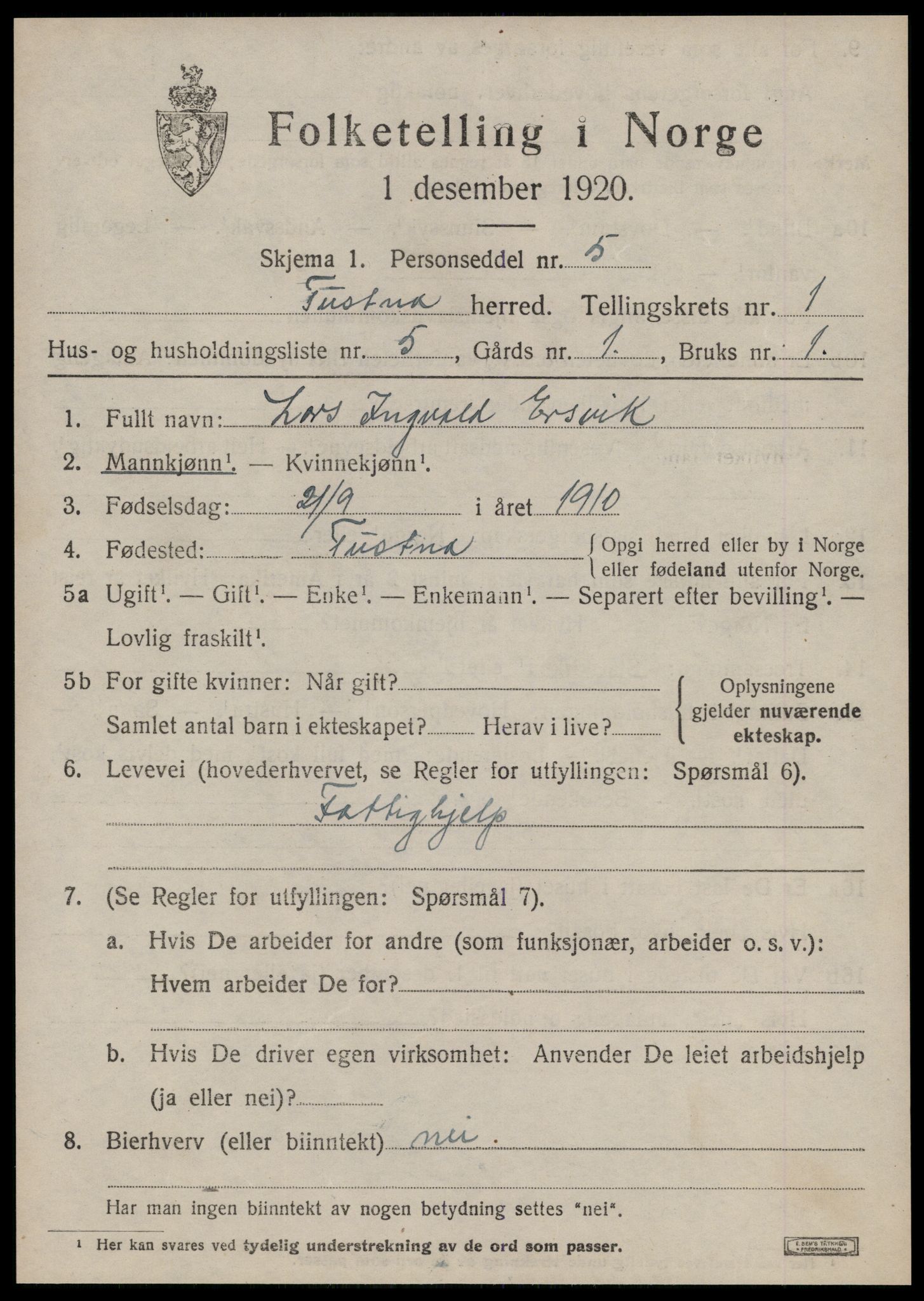 SAT, 1920 census for Tustna, 1920, p. 639