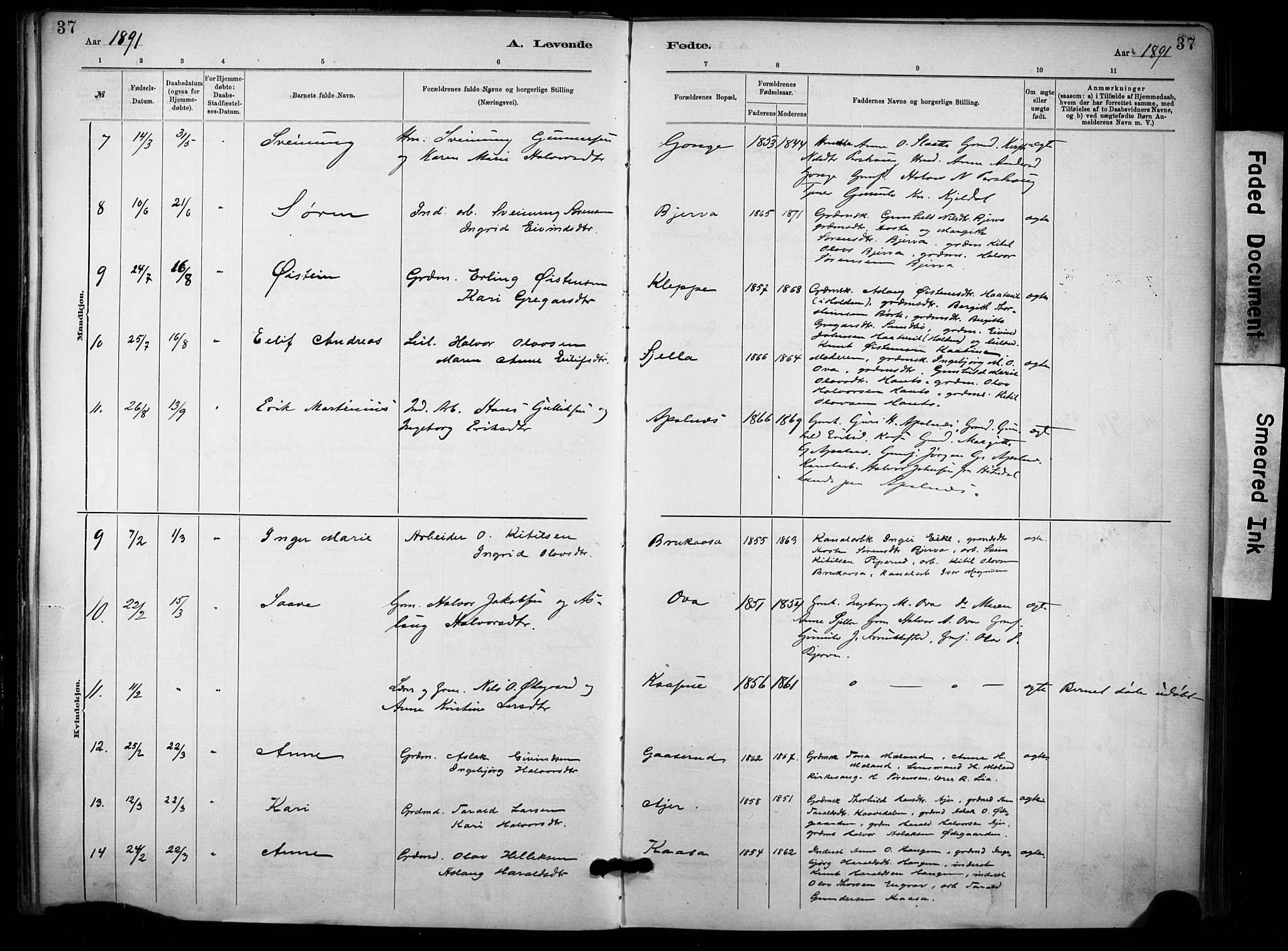 Lunde kirkebøker, SAKO/A-282/F/Fa/L0002: Parish register (official) no. I 2, 1884-1892, p. 37