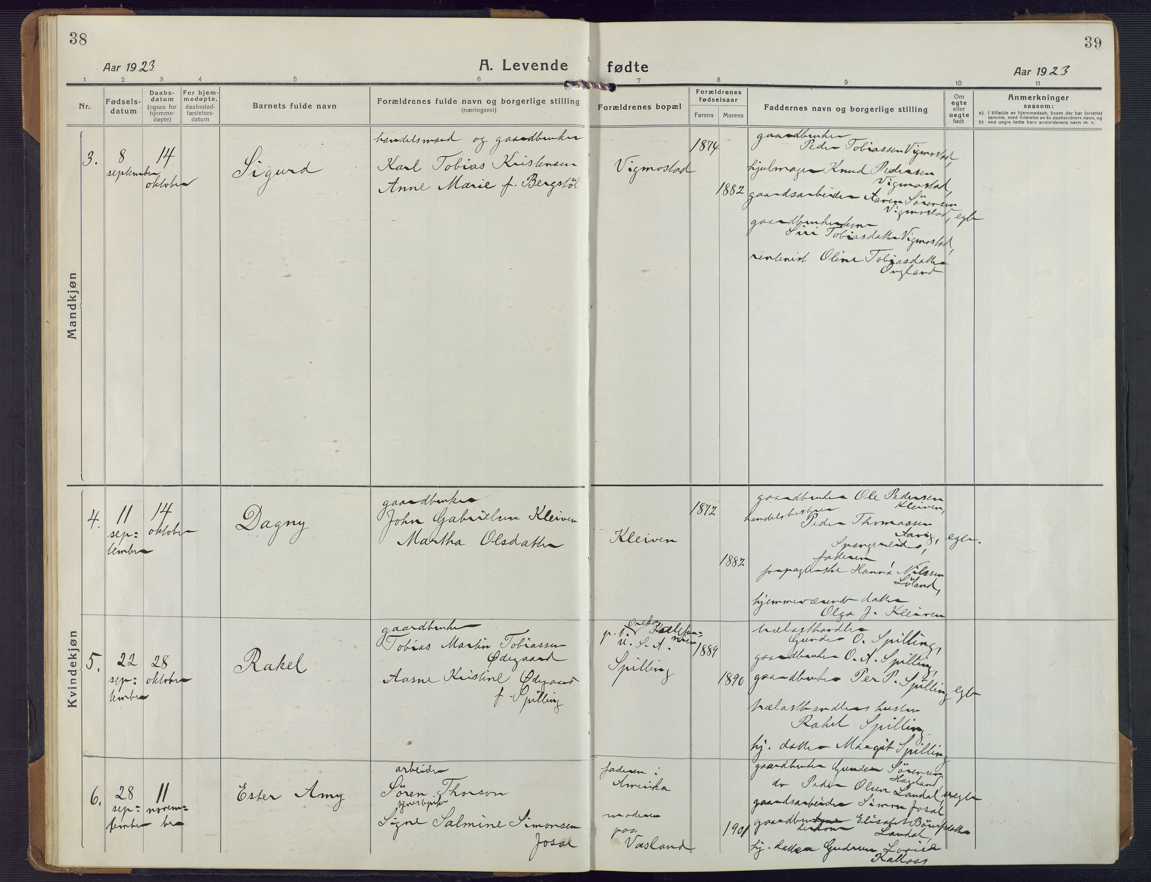 Nord-Audnedal sokneprestkontor, AV/SAK-1111-0032/F/Fa/Fab/L0005: Parish register (official) no. A 5, 1918-1925, p. 38-39