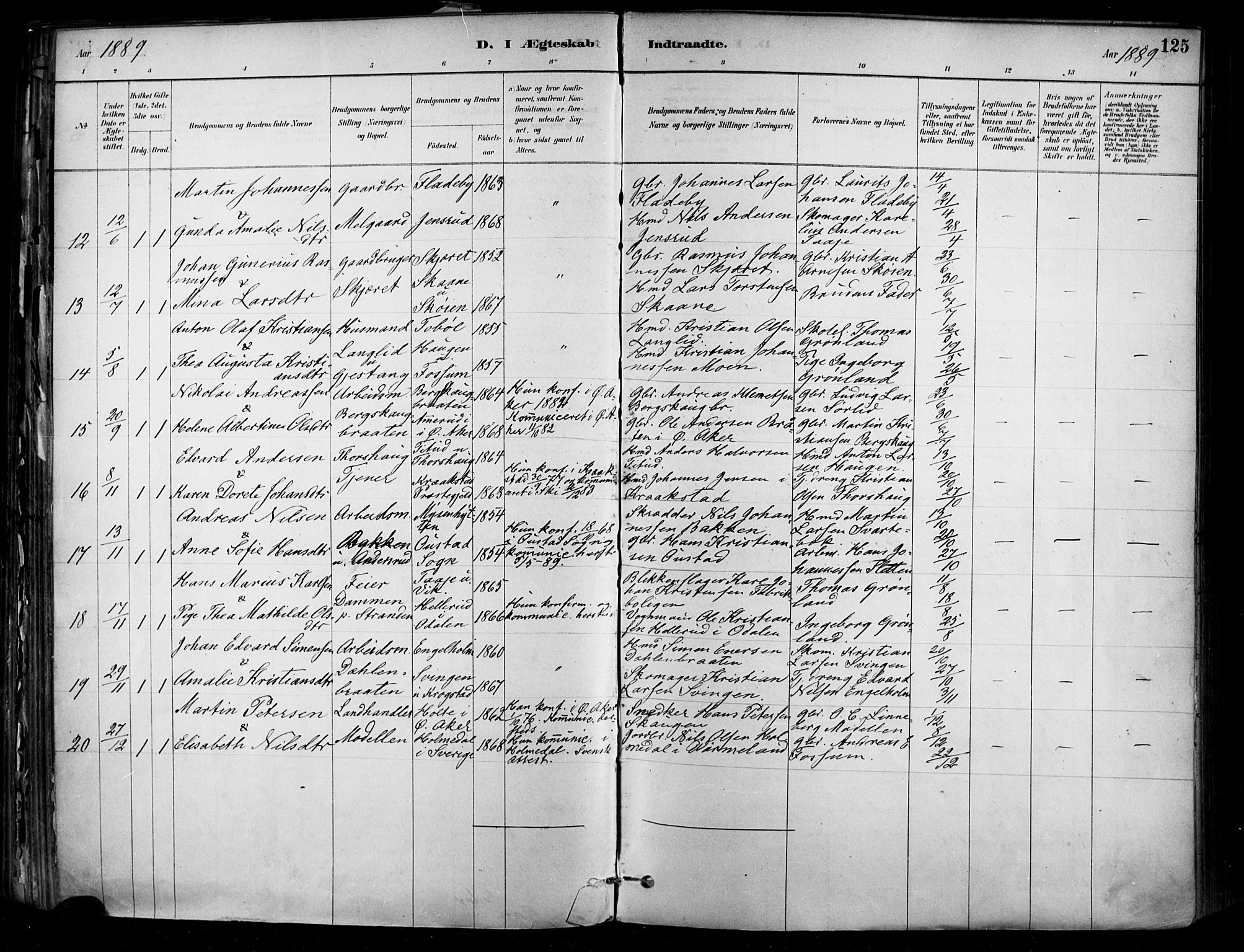 Enebakk prestekontor Kirkebøker, SAO/A-10171c/F/Fa/L0016: Parish register (official) no. I 16, 1883-1898, p. 125