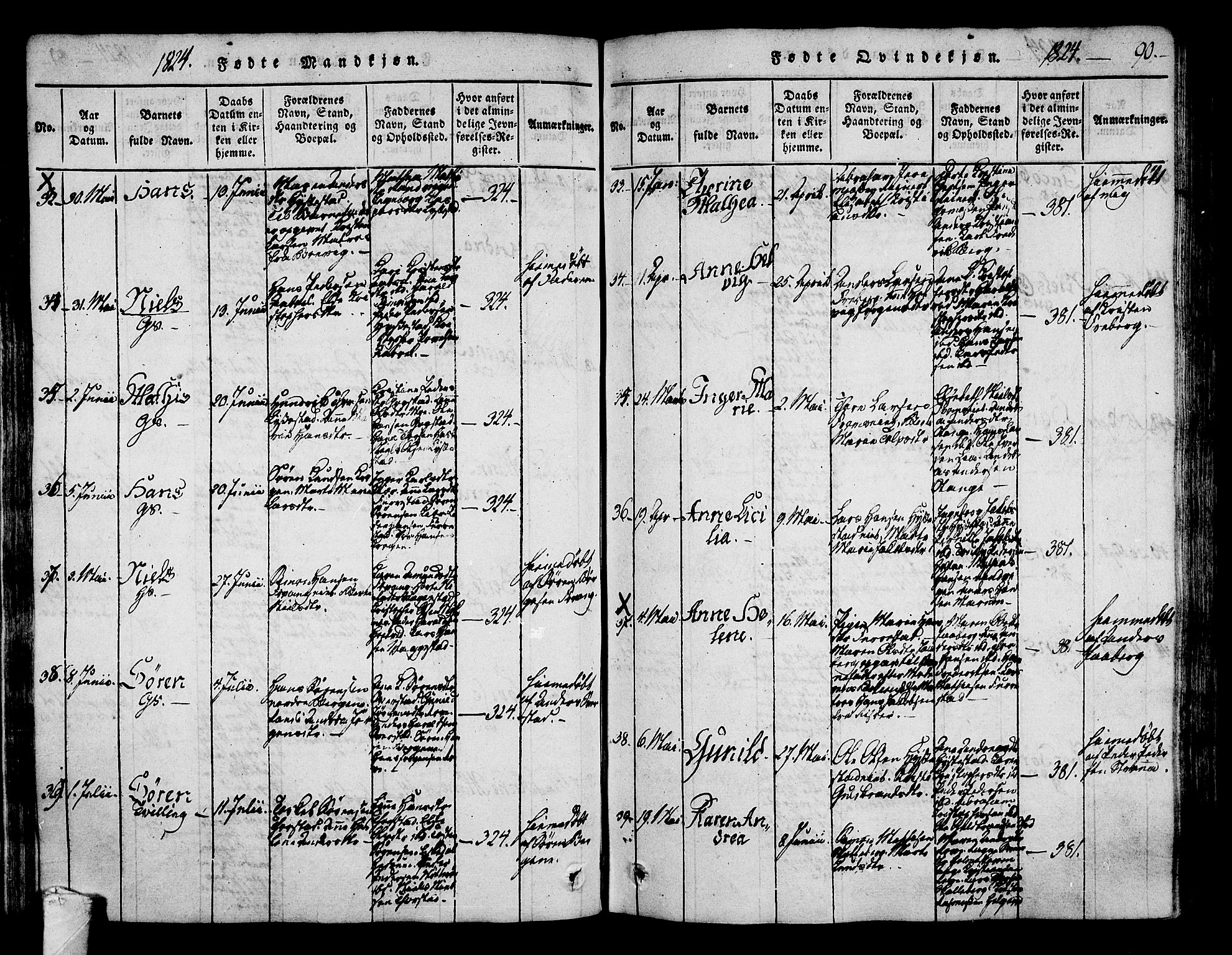 Sandar kirkebøker, SAKO/A-243/F/Fa/L0004: Parish register (official) no. 4, 1814-1832, p. 90