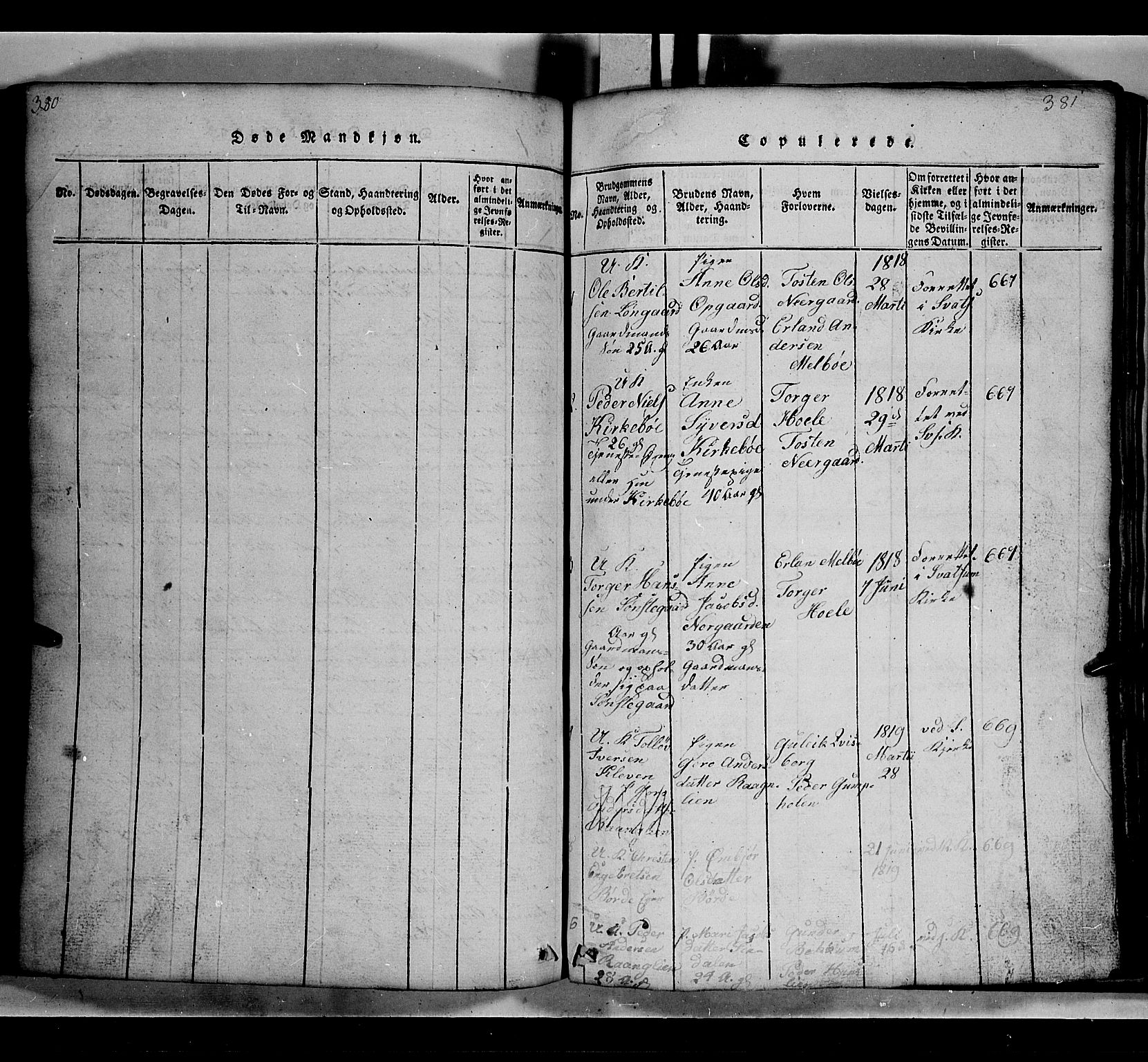 Gausdal prestekontor, SAH/PREST-090/H/Ha/Hab/L0002: Parish register (copy) no. 2, 1818-1874, p. 380-381