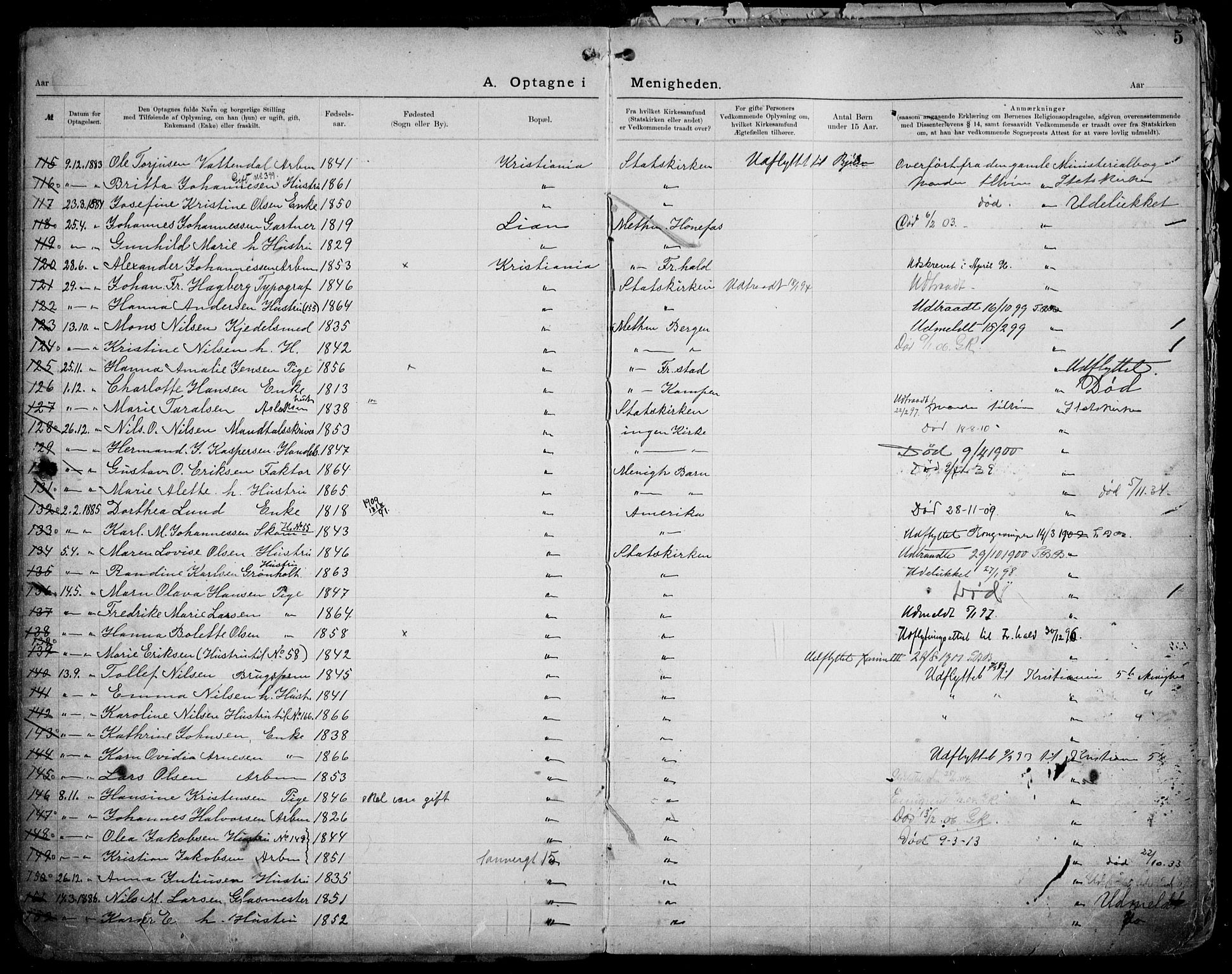 Første Metodistkirke Oslo -  menighetsprotokoller, AV/SAO-PAO-0067/F/L0004: Dissenter register no. 4, 1892-1927, p. 5
