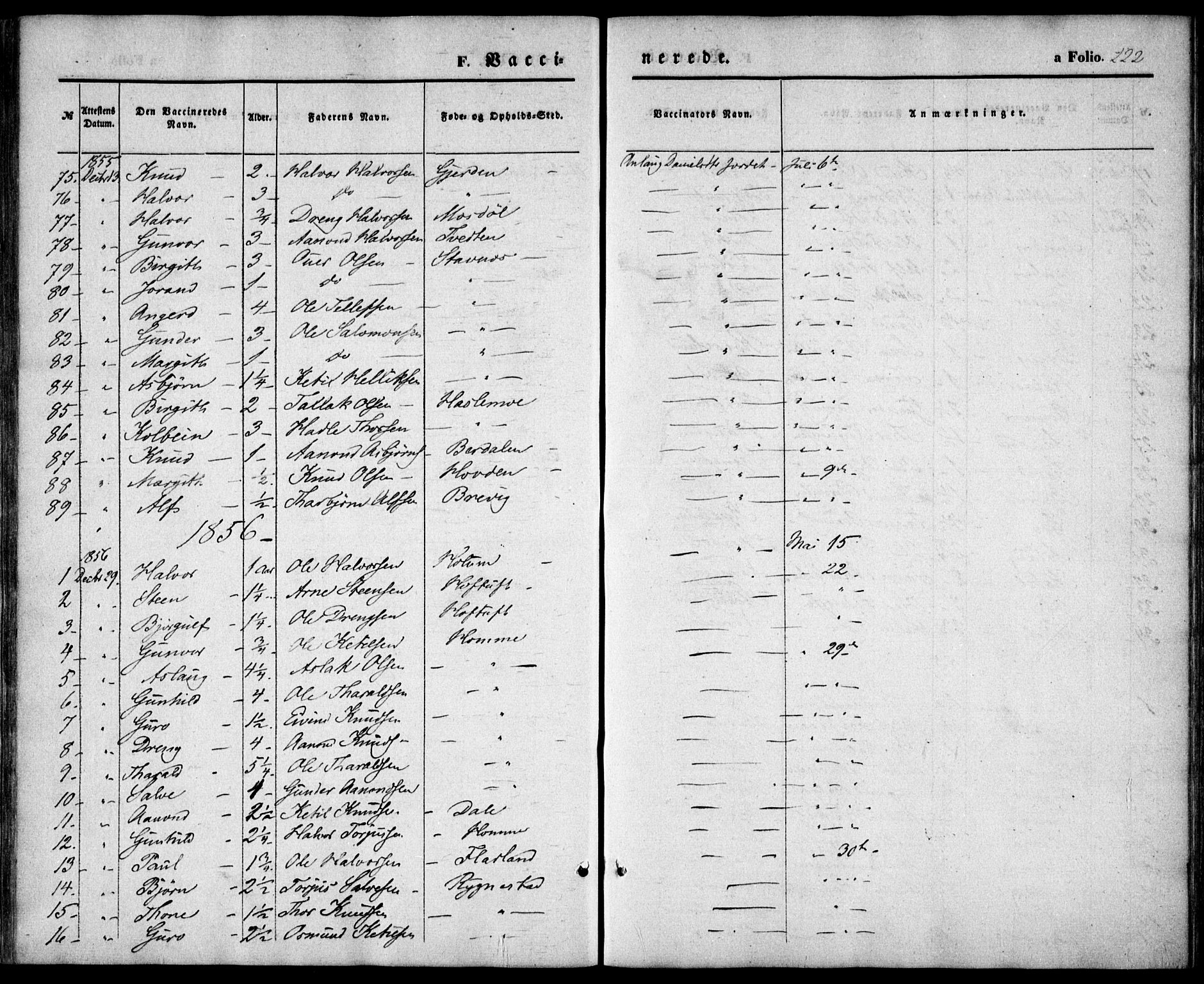 Valle sokneprestkontor, SAK/1111-0044/F/Fa/Fac/L0007: Parish register (official) no. A 7, 1854-1868, p. 222