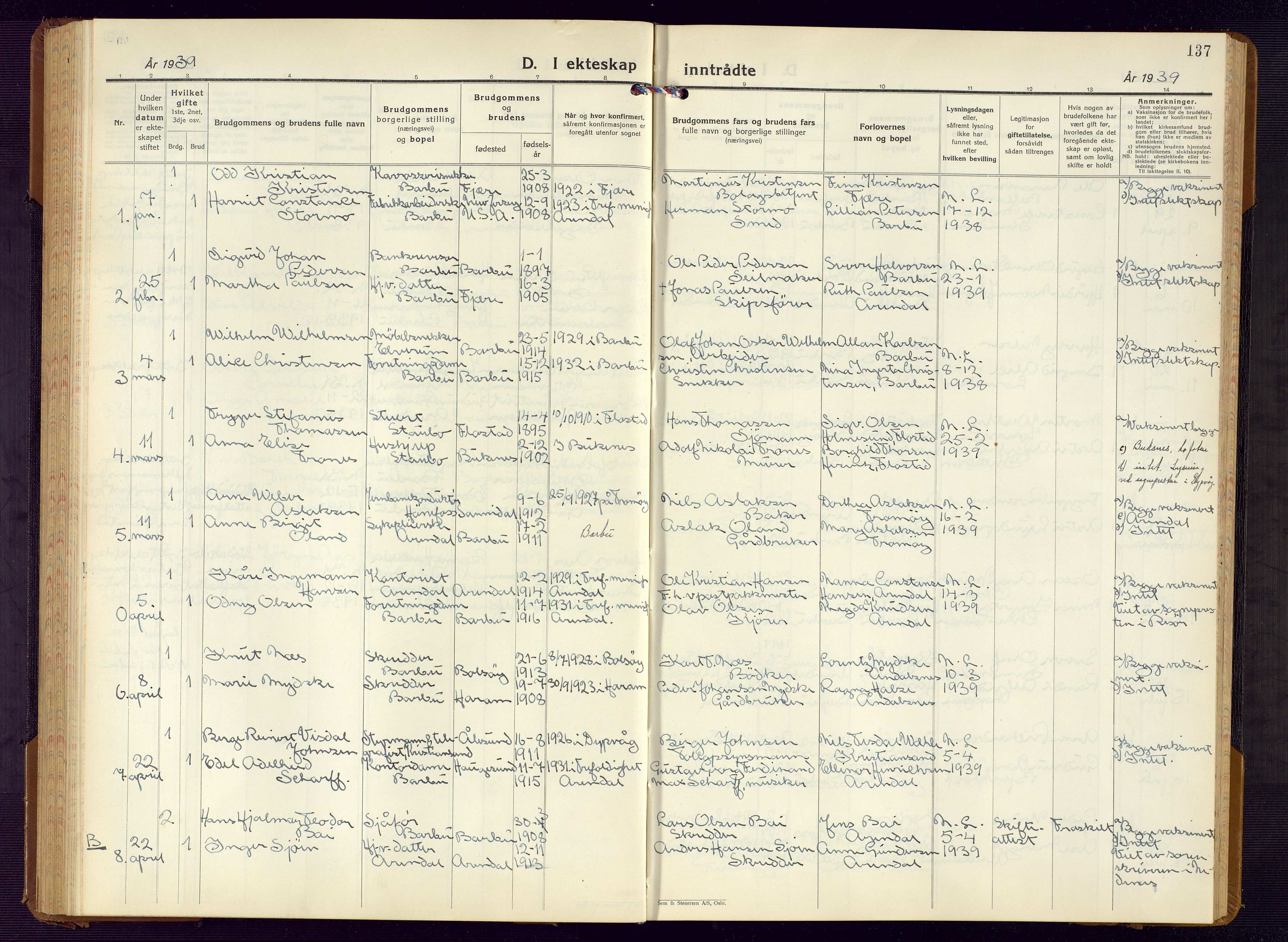 Barbu sokneprestkontor, AV/SAK-1111-0003/F/Fb/L0006: Parish register (copy) no. B 6, 1937-1947, p. 137