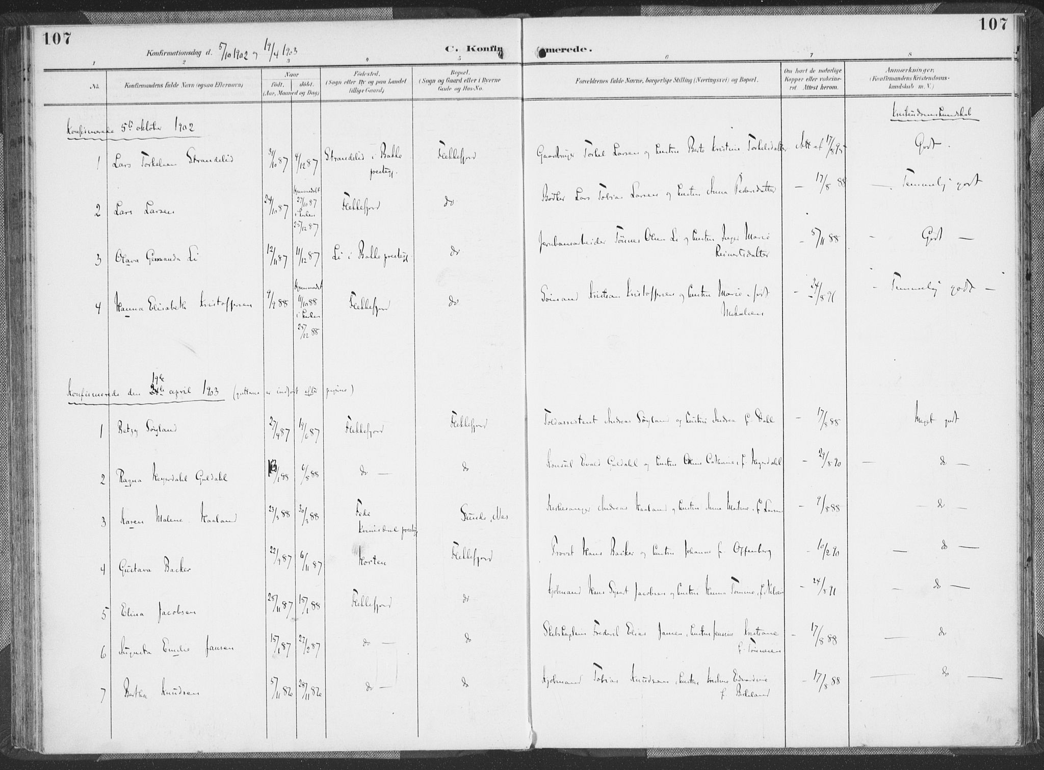 Flekkefjord sokneprestkontor, SAK/1111-0012/F/Fa/Faa/L0002: Parish register (official) no. A 2, 1900-1912, p. 107