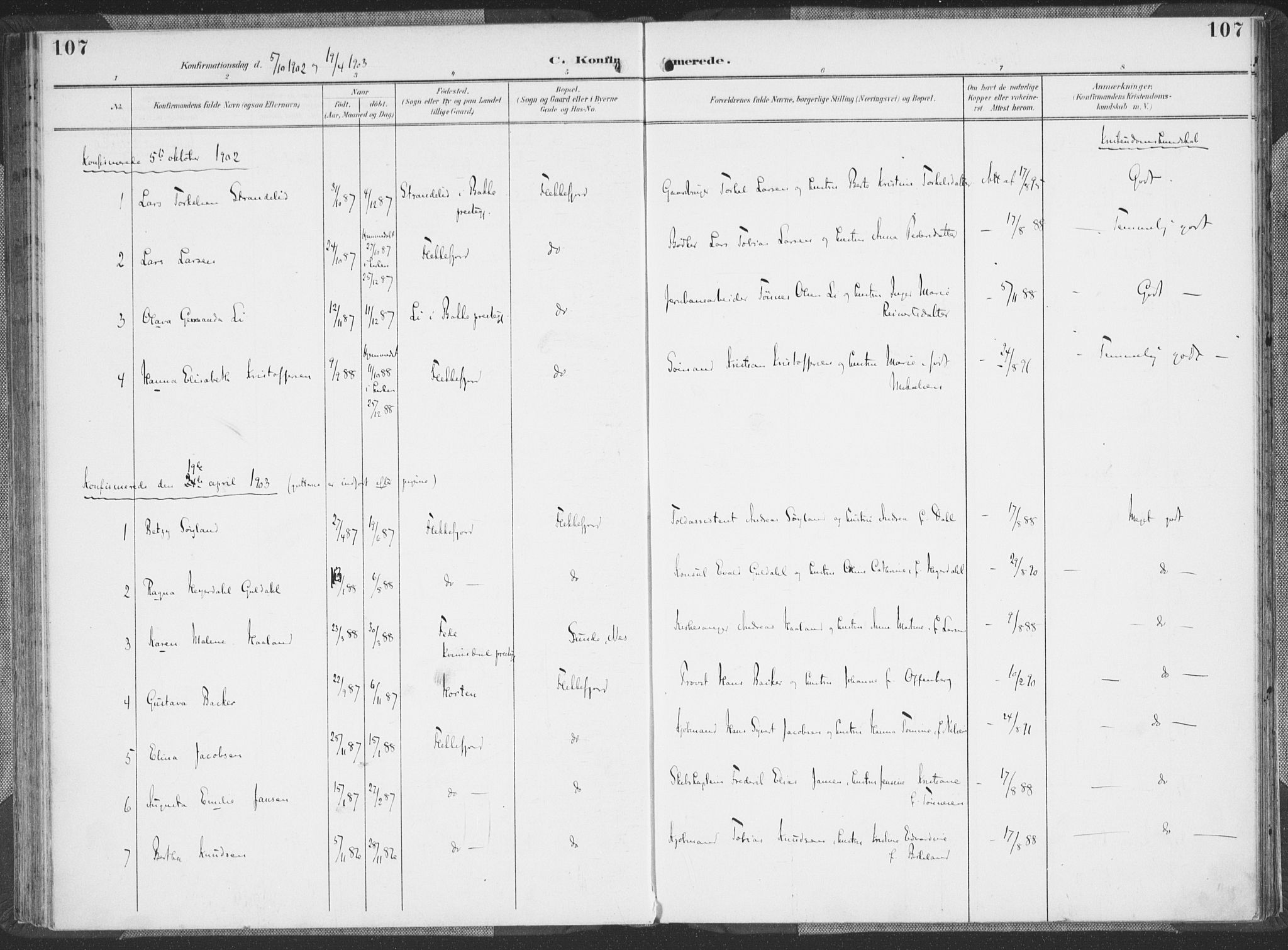 Flekkefjord sokneprestkontor, AV/SAK-1111-0012/F/Fa/Faa/L0002: Parish register (official) no. A 2, 1900-1912, p. 107