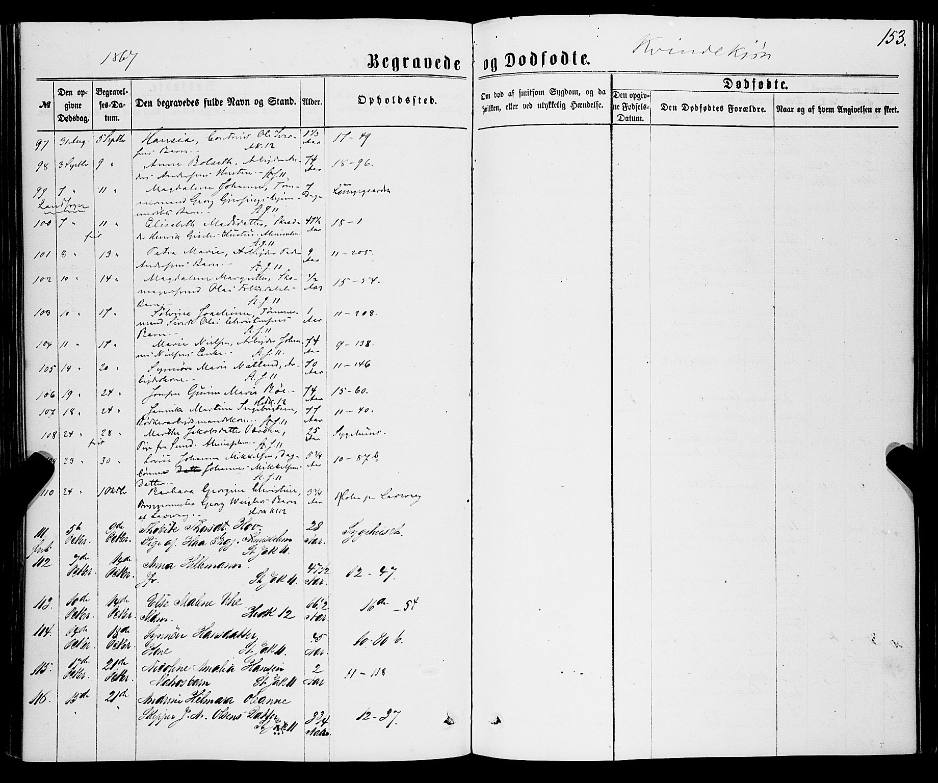 Domkirken sokneprestembete, AV/SAB-A-74801/H/Haa/L0042: Parish register (official) no. E 3, 1863-1876, p. 153