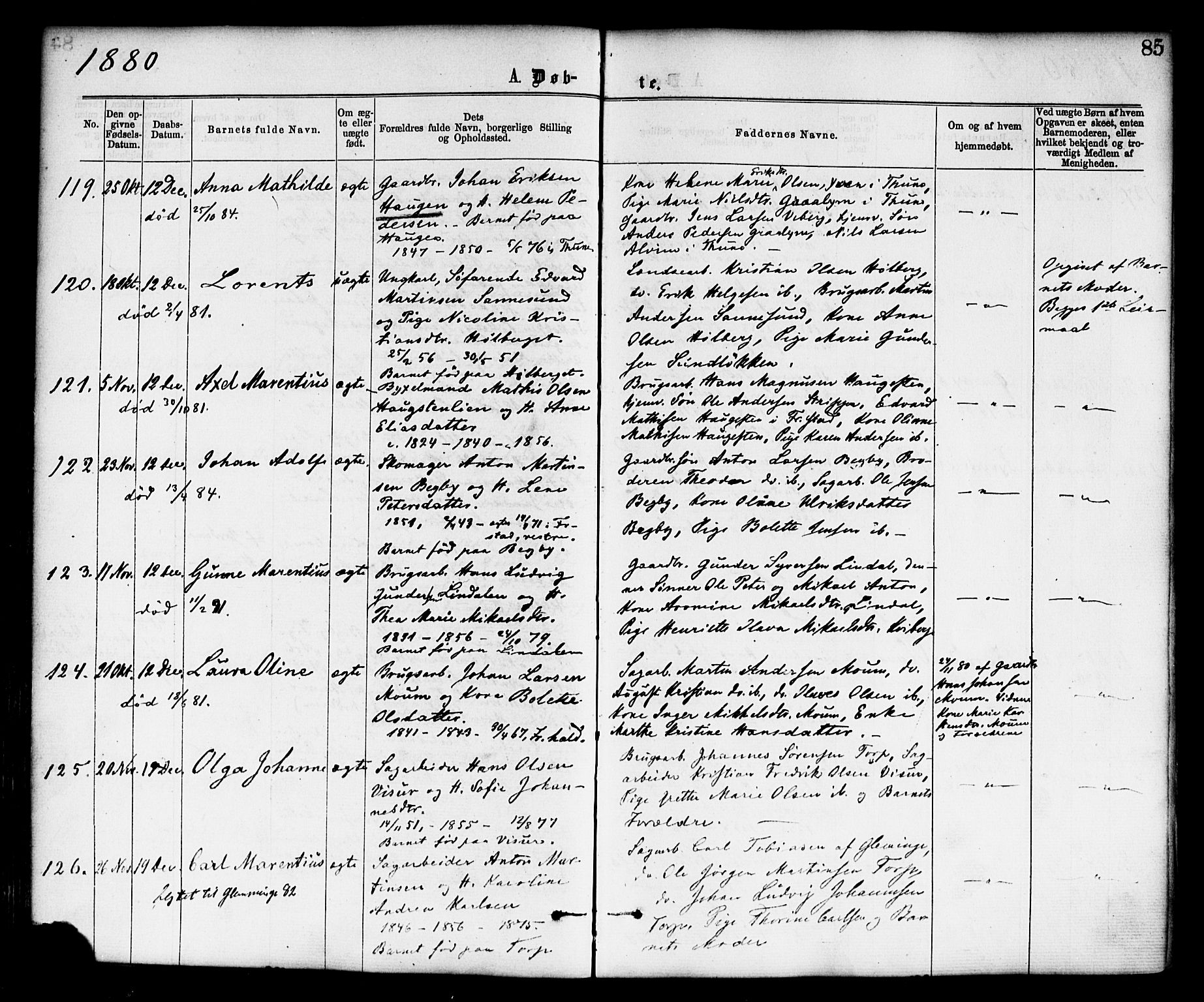 Borge prestekontor Kirkebøker, AV/SAO-A-10903/F/Fa/L0007: Parish register (official) no. I 7, 1875-1886, p. 85