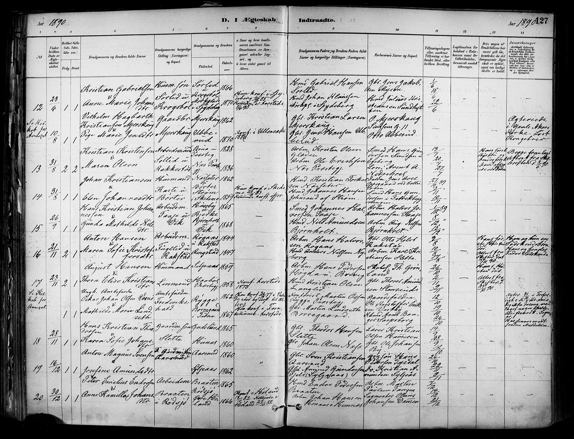 Enebakk prestekontor Kirkebøker, SAO/A-10171c/F/Fa/L0016: Parish register (official) no. I 16, 1883-1898, p. 127