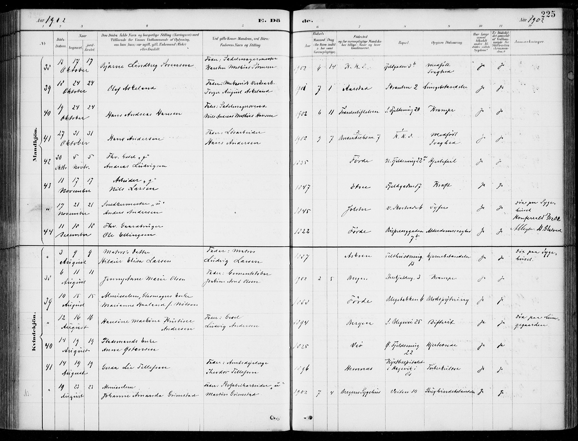 Korskirken sokneprestembete, AV/SAB-A-76101/H/Hab: Parish register (copy) no. E 4, 1884-1910, p. 225