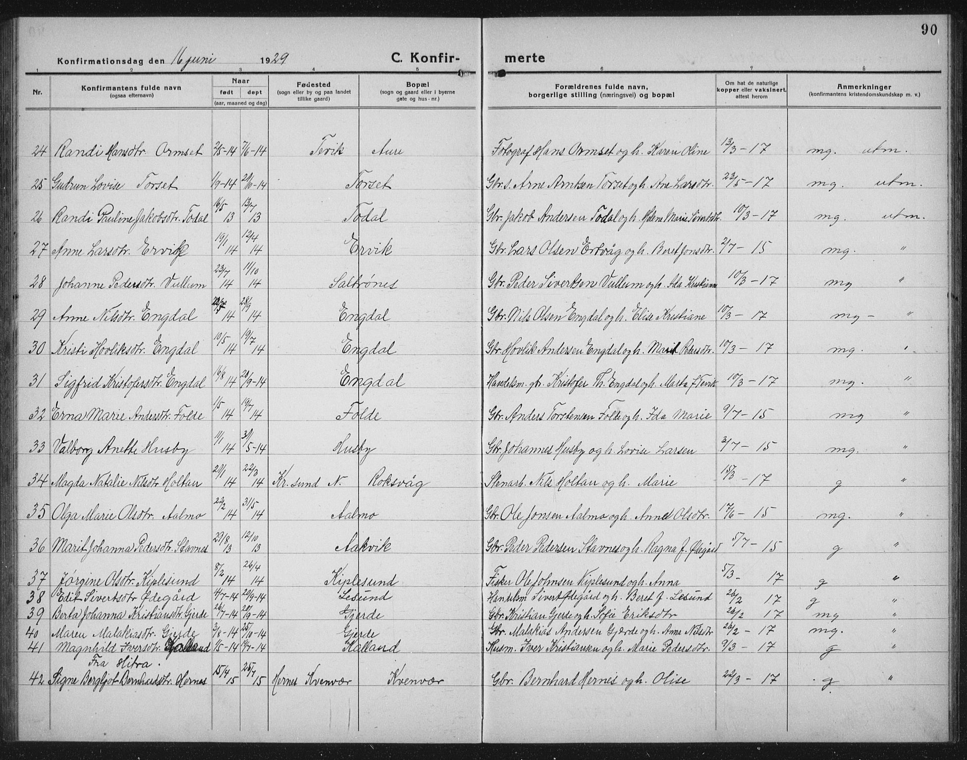 Ministerialprotokoller, klokkerbøker og fødselsregistre - Møre og Romsdal, AV/SAT-A-1454/578/L0911: Parish register (copy) no. 578C04, 1921-1940, p. 90