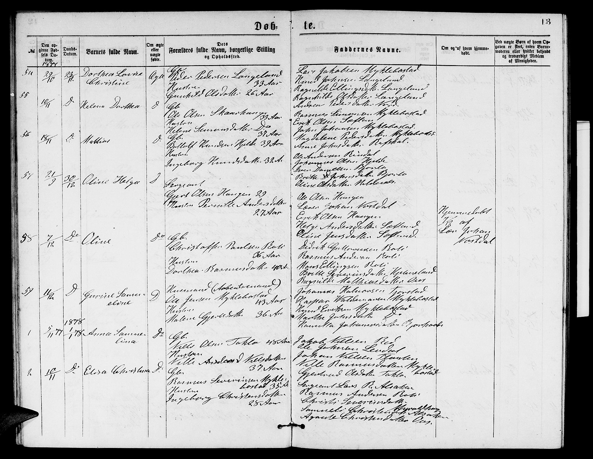 Eid sokneprestembete, SAB/A-82301/H/Hab/Habb/L0001: Parish register (copy) no. B 1, 1877-1882, p. 13