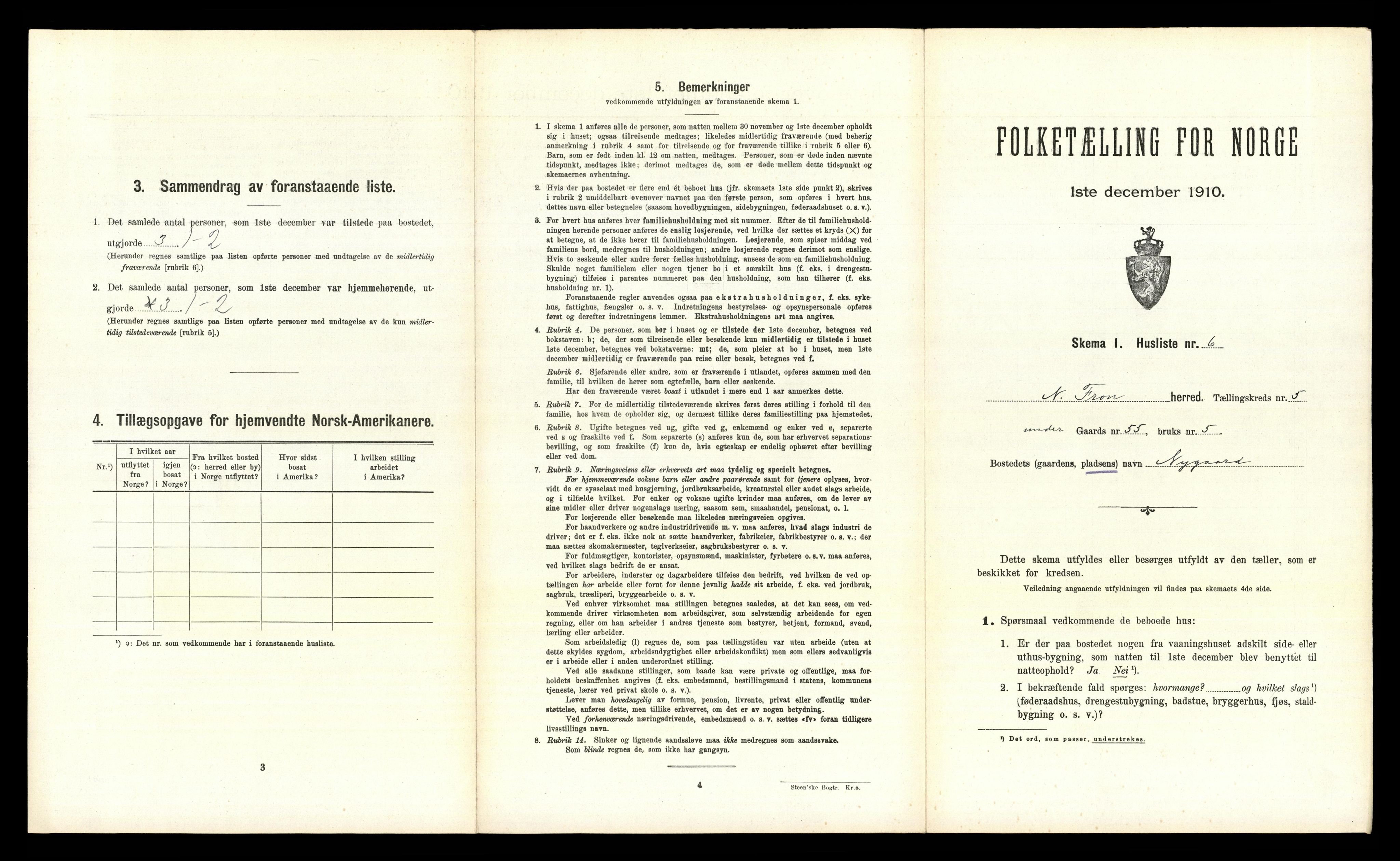 RA, 1910 census for Nord-Fron, 1910, p. 580