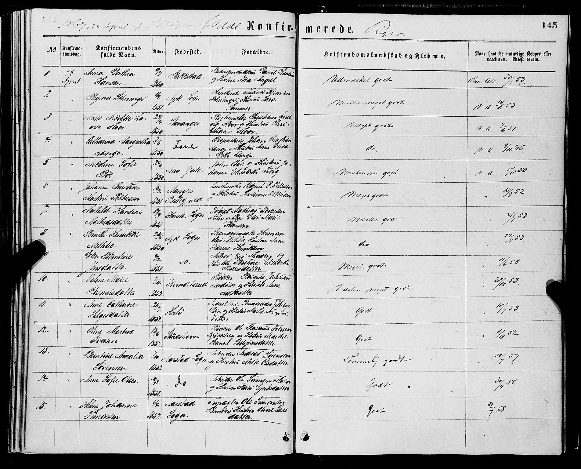 Domkirken sokneprestembete, SAB/A-74801/H/Haa/L0029: Parish register (official) no. C 4, 1864-1879, p. 145