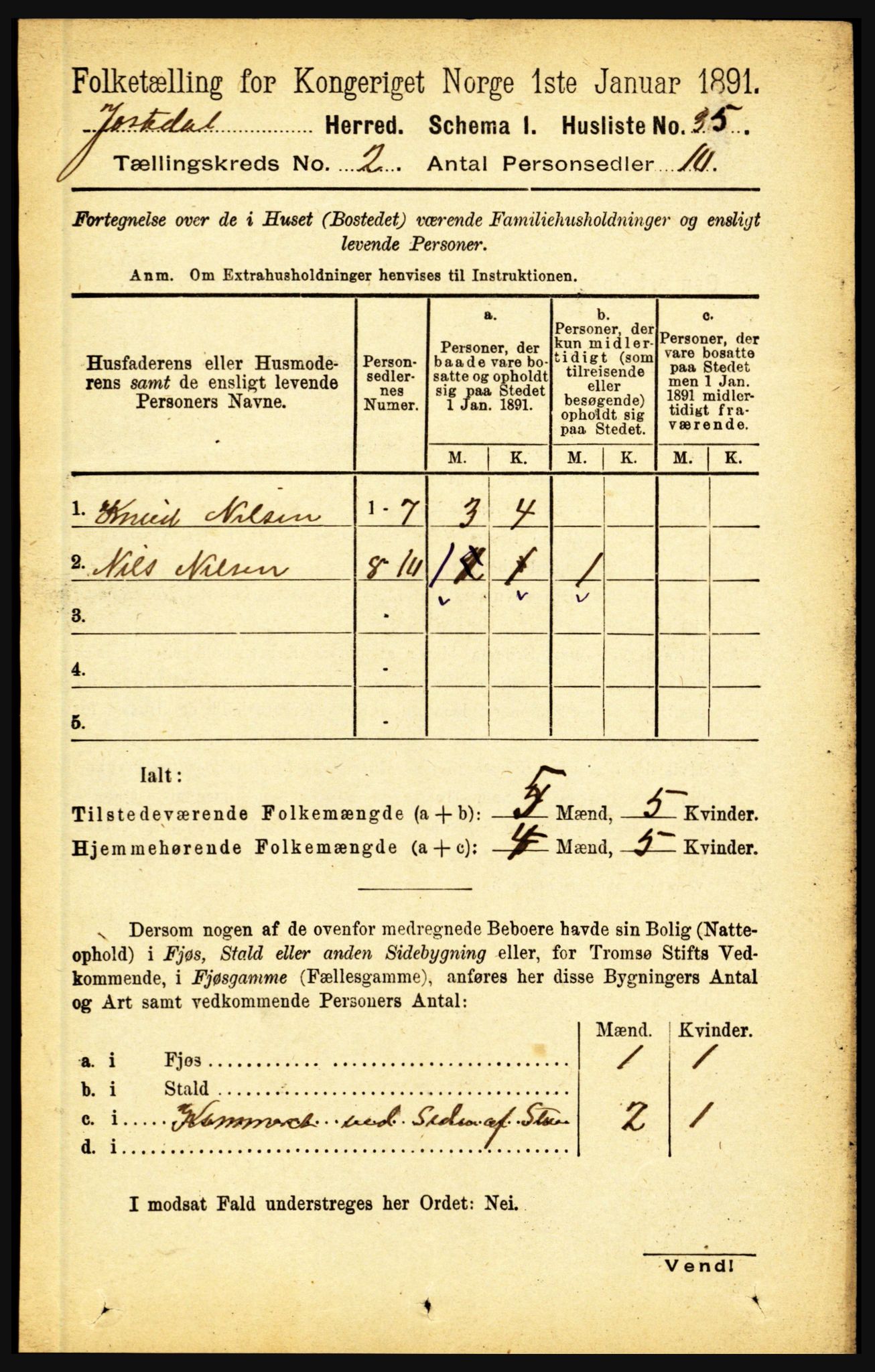 RA, 1891 census for 1427 Jostedal, 1891, p. 486