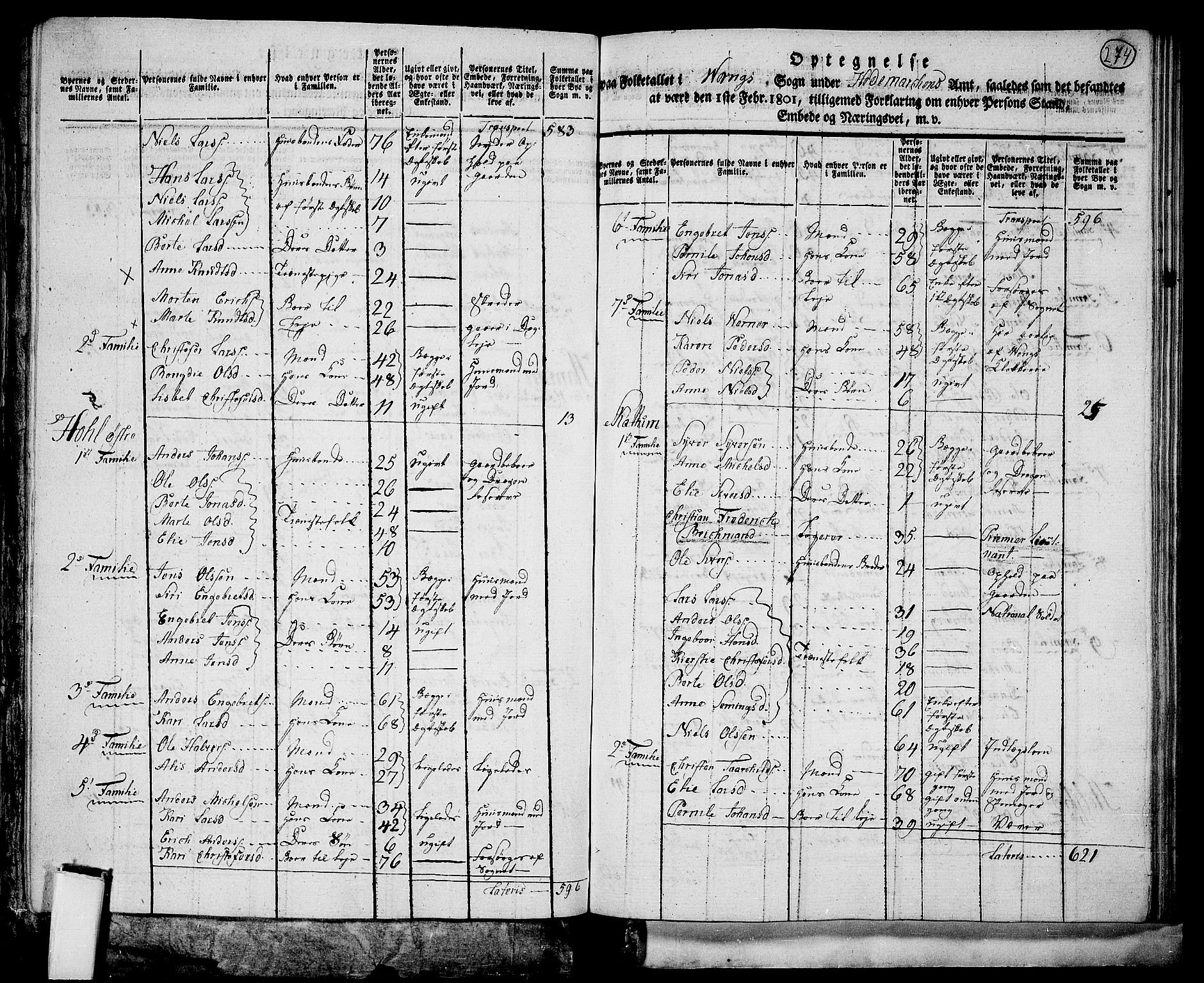 RA, 1801 census for 0414P Vang, 1801, p. 273b-274a