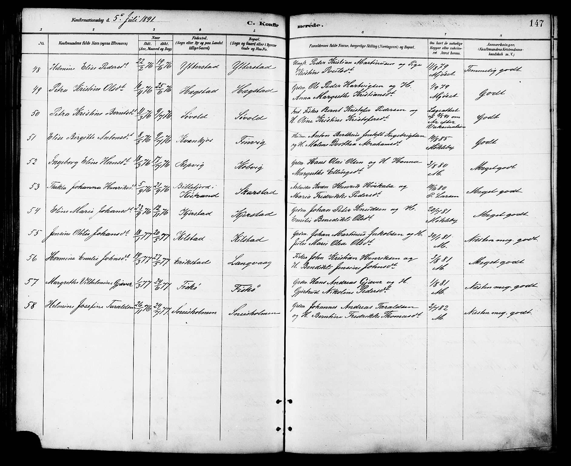 Ministerialprotokoller, klokkerbøker og fødselsregistre - Nordland, AV/SAT-A-1459/872/L1035: Parish register (official) no. 872A10, 1884-1896, p. 147