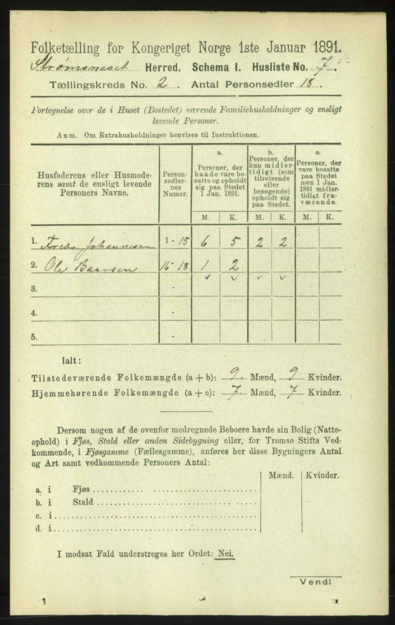 RA, 1891 census for 1559 Straumsnes, 1891, p. 189