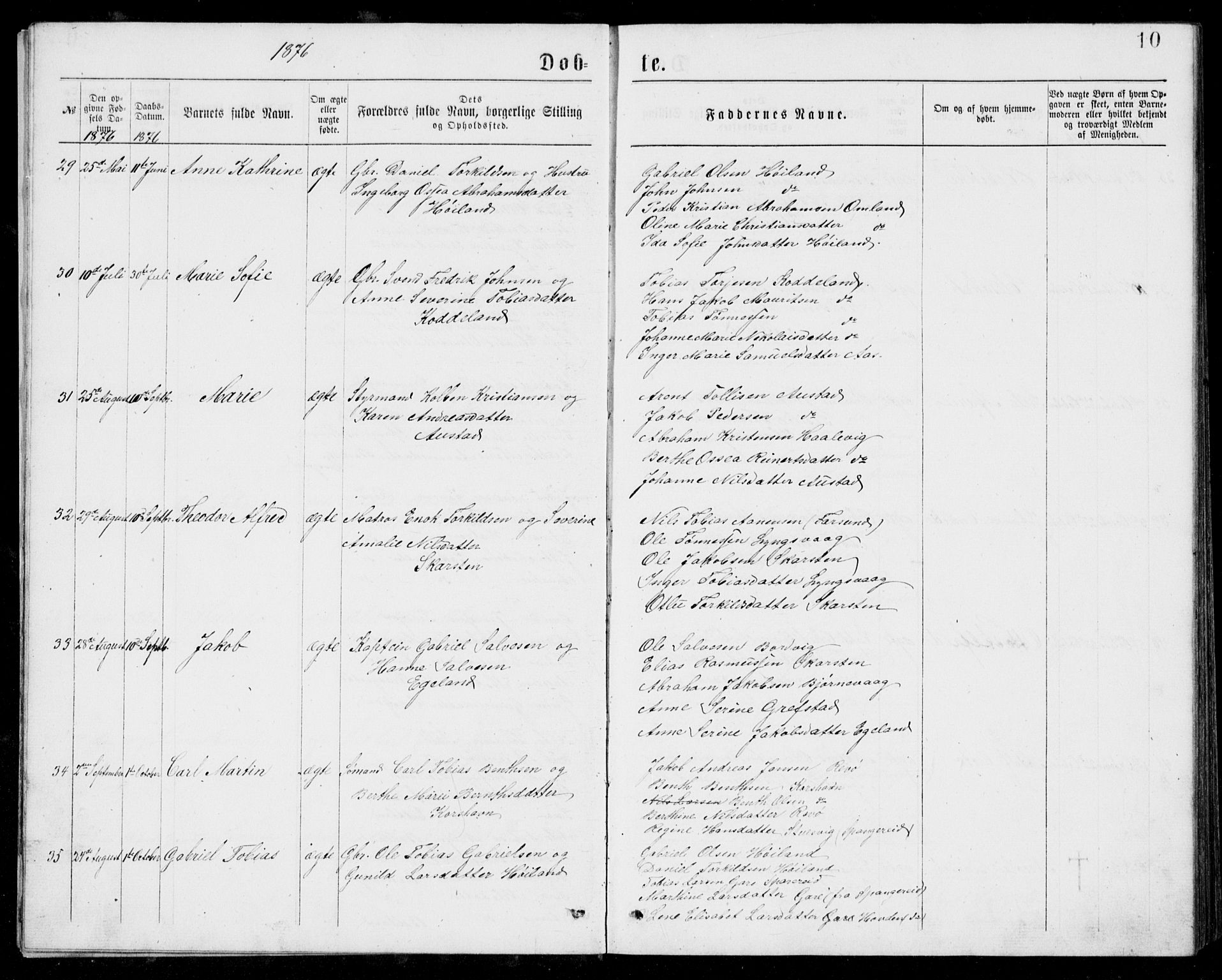 Lyngdal sokneprestkontor, AV/SAK-1111-0029/F/Fb/Fba/L0002: Parish register (copy) no. B 2, 1876-1886, p. 10