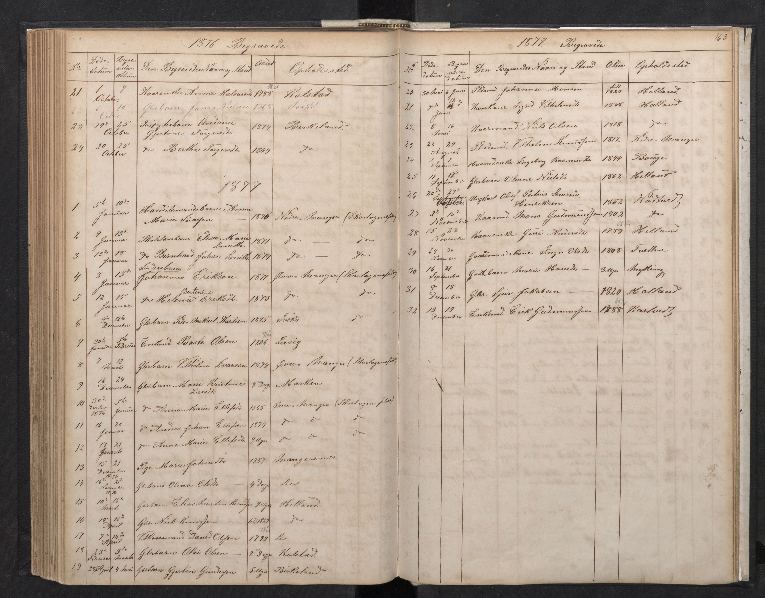 Manger sokneprestembete, AV/SAB-A-76801/H/Hab: Parish register (copy) no. A 1, 1874-1901, p. 162b-163a