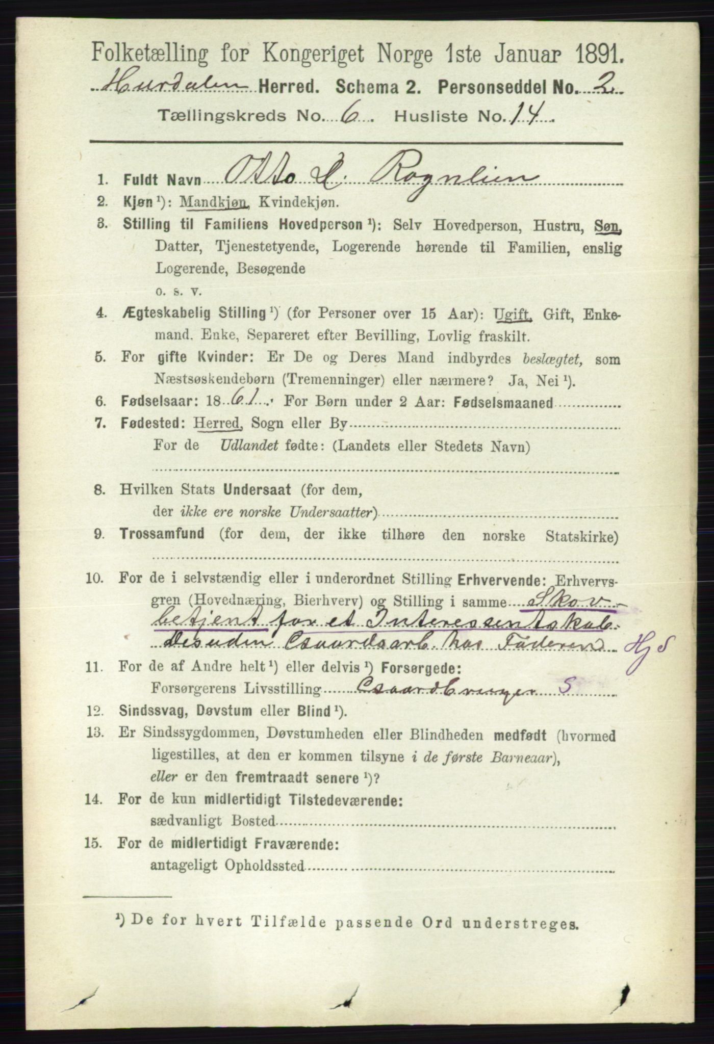 RA, 1891 census for 0239 Hurdal, 1891, p. 2275