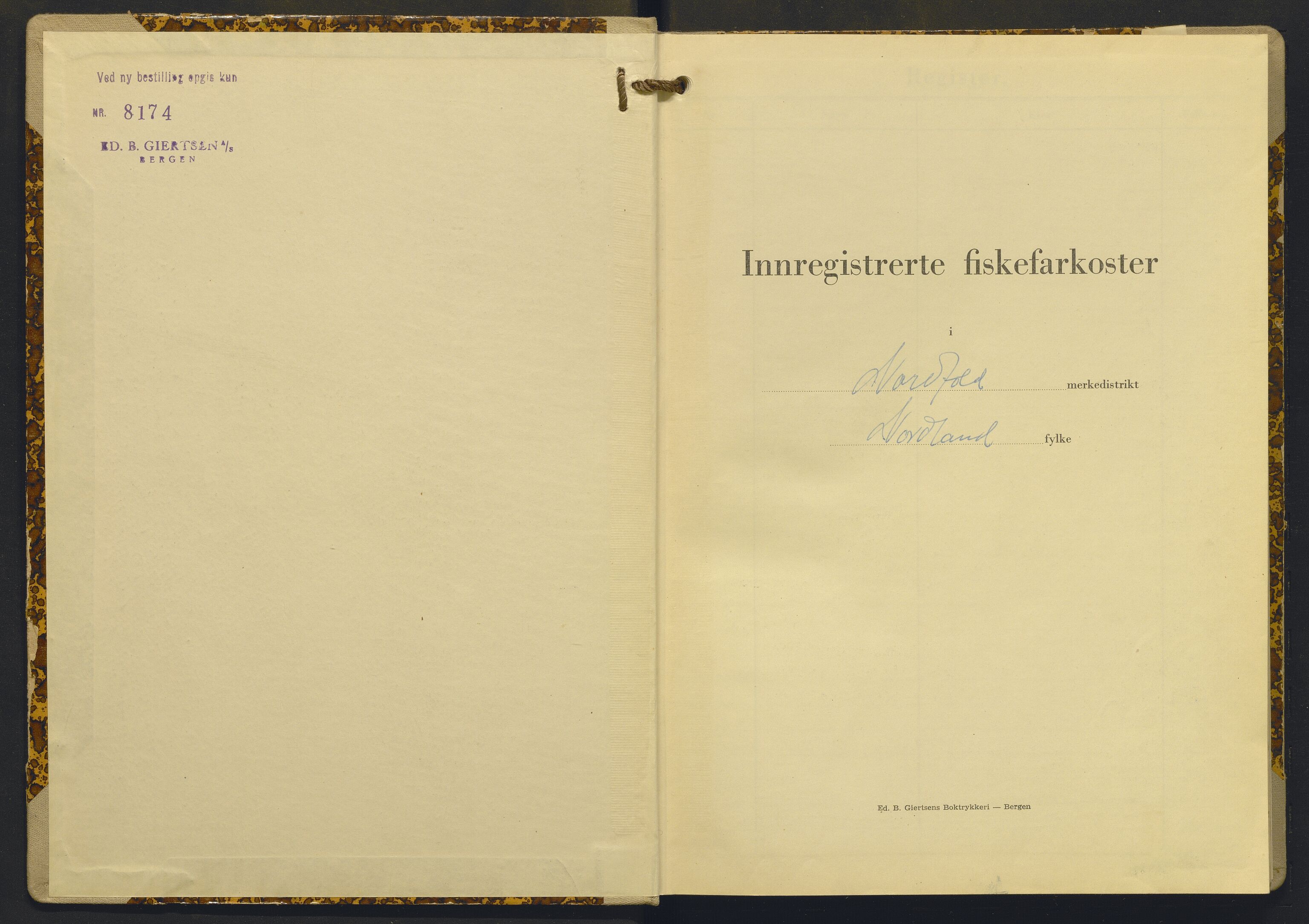Fiskeridirektoratet - 1 Adm. ledelse - 13 Båtkontoret, AV/SAB-A-2003/I/Ia/Iac/L0137: 135.0344/2 Merkeprotokoll - Nordfold, 1954-1959