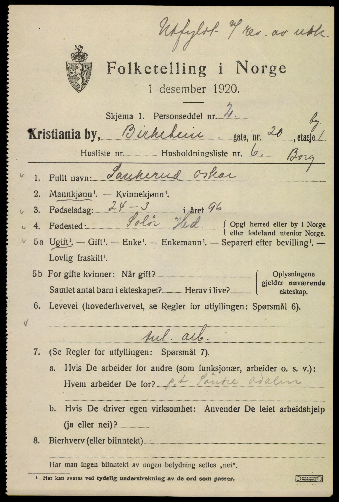 SAO, 1920 census for Kristiania, 1920, p. 156343