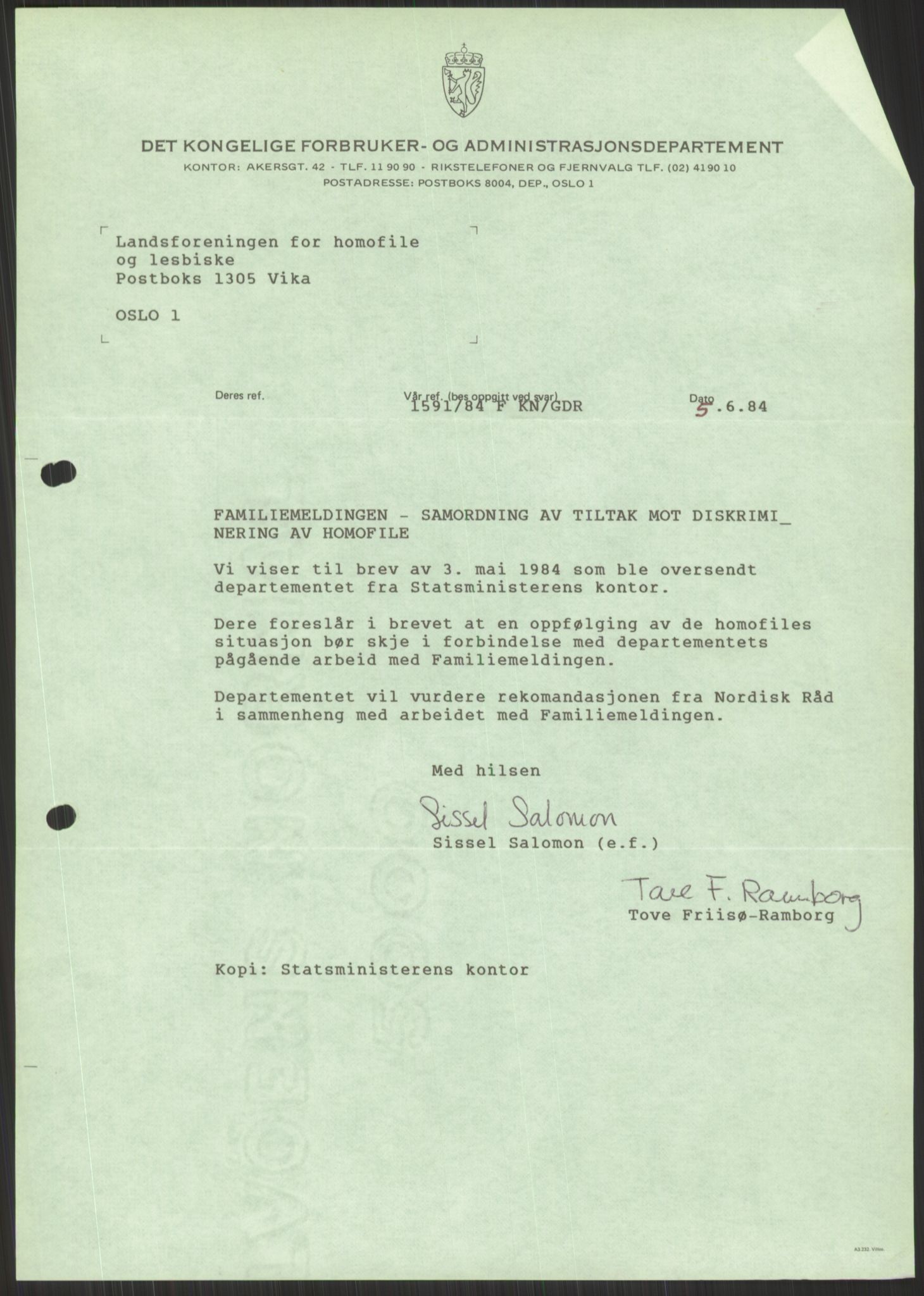 Det Norske Forbundet av 1948/Landsforeningen for Lesbisk og Homofil Frigjøring, AV/RA-PA-1216/D/Dd/L0001: Diskriminering, 1973-1991, p. 957