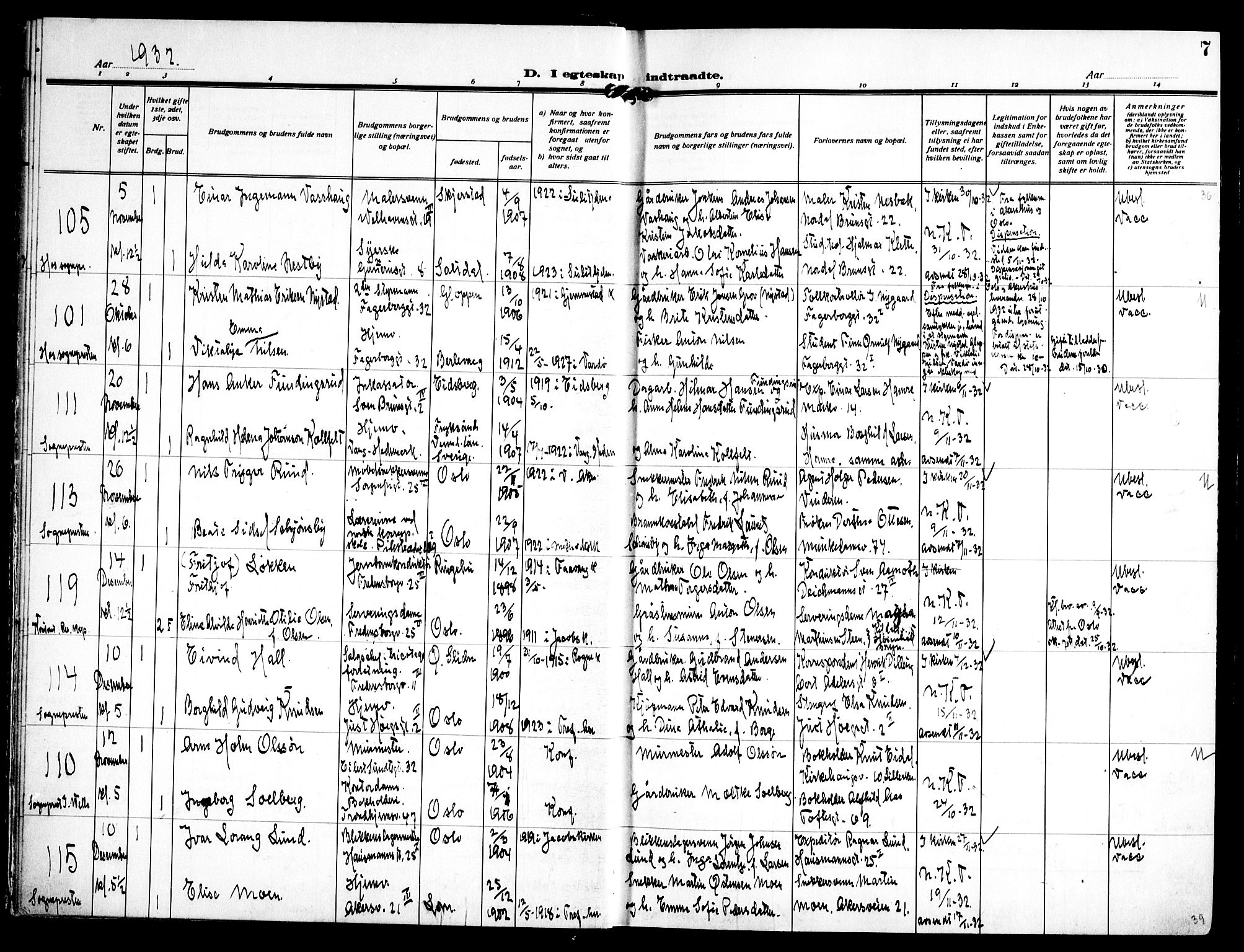 Trefoldighet prestekontor Kirkebøker, SAO/A-10882/H/Ha/L0005: Banns register no. 5, 1932-1952, p. 7