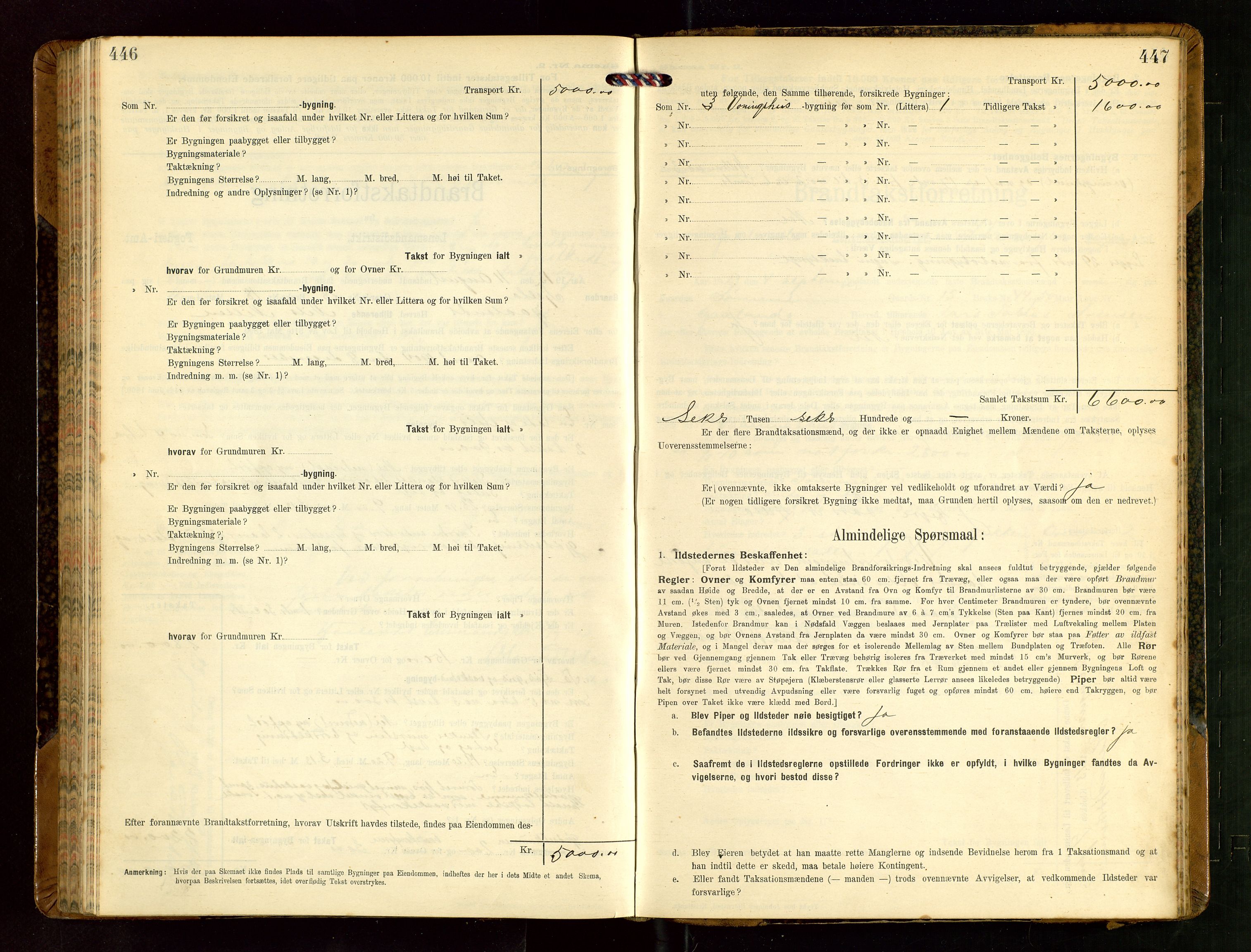 Håland lensmannskontor, AV/SAST-A-100100/Gob/L0004: Branntakstprotokoll - skjematakst. Register i boken., 1913-1915, p. 446-447