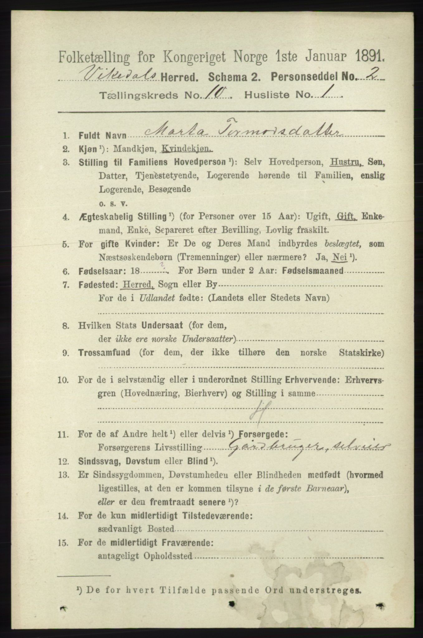 RA, 1891 census for 1157 Vikedal, 1891, p. 2528