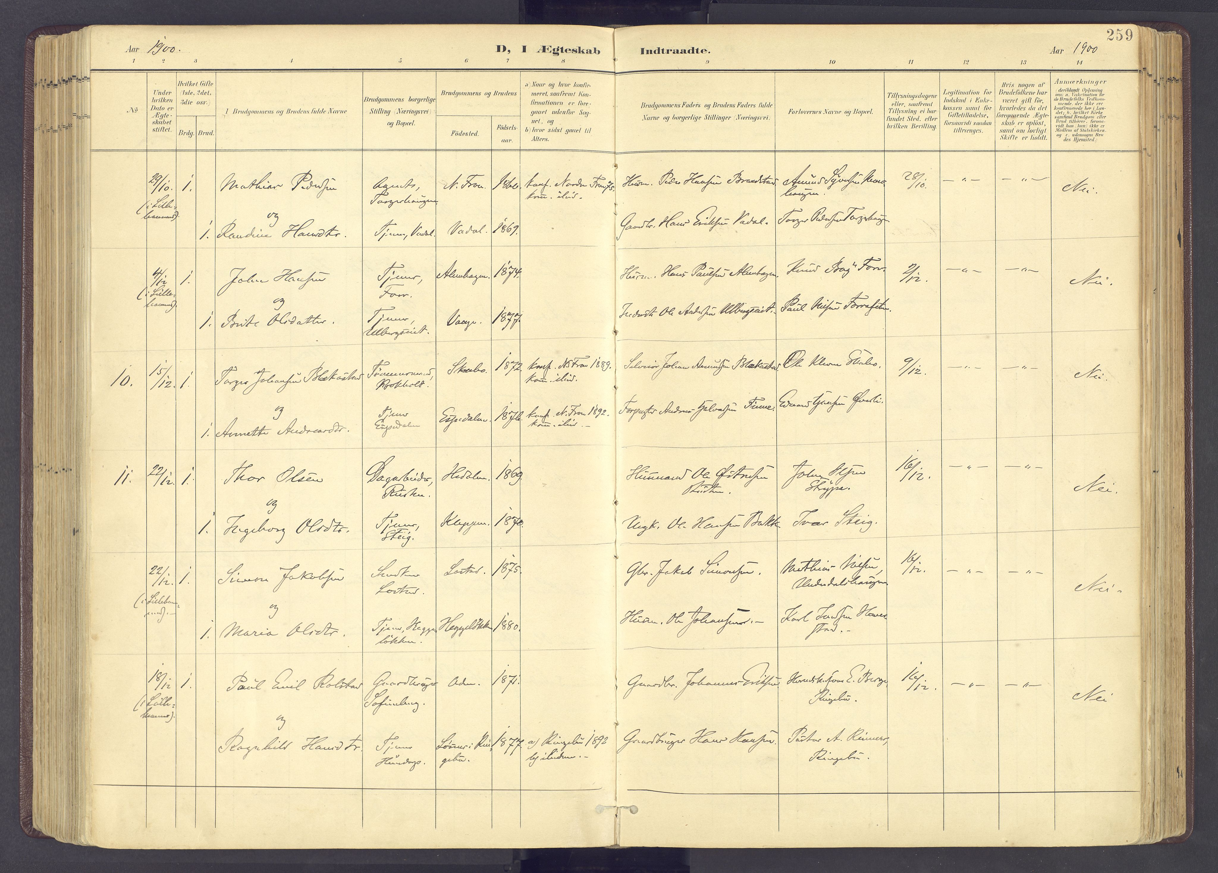 Sør-Fron prestekontor, AV/SAH-PREST-010/H/Ha/Haa/L0004: Parish register (official) no. 4, 1898-1919, p. 259