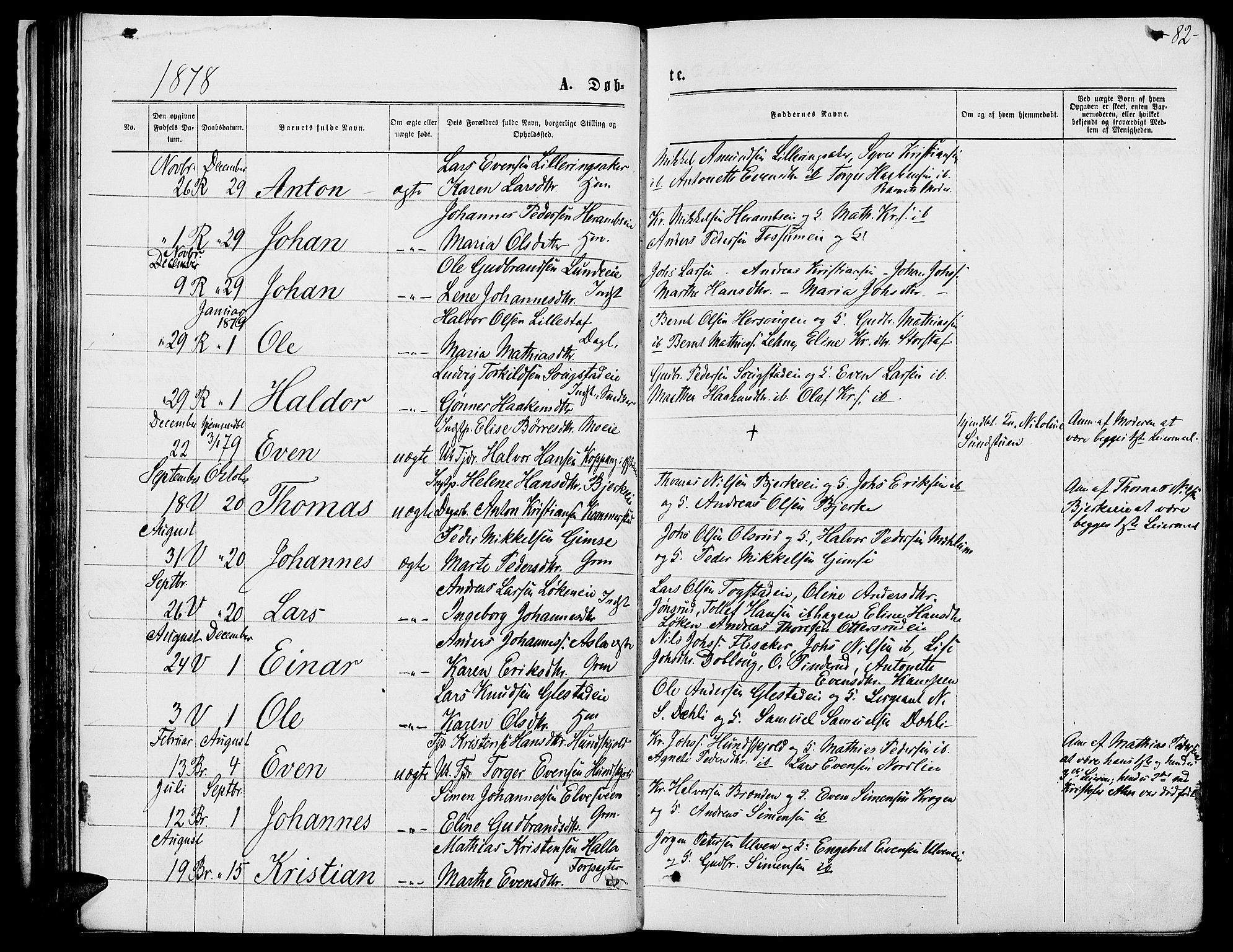 Ringsaker prestekontor, AV/SAH-PREST-014/L/La/L0008: Parish register (copy) no. 8, 1870-1878, p. 82