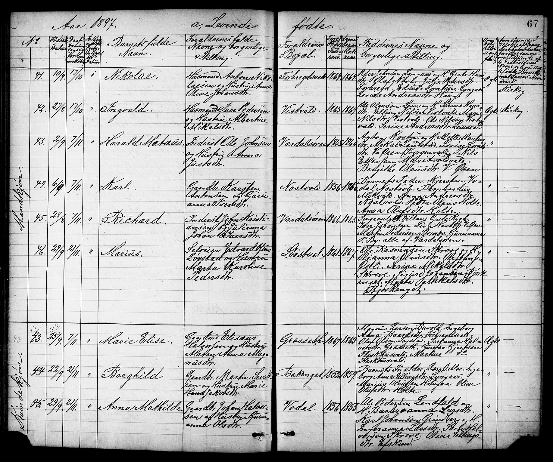 Ministerialprotokoller, klokkerbøker og fødselsregistre - Nord-Trøndelag, SAT/A-1458/723/L0257: Parish register (copy) no. 723C05, 1890-1907, p. 67