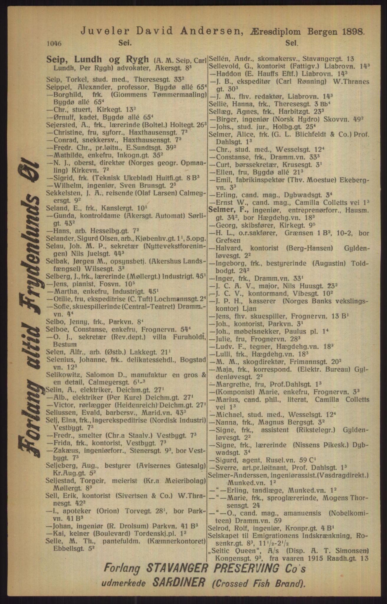 Kristiania/Oslo adressebok, PUBL/-, 1915, p. 1046