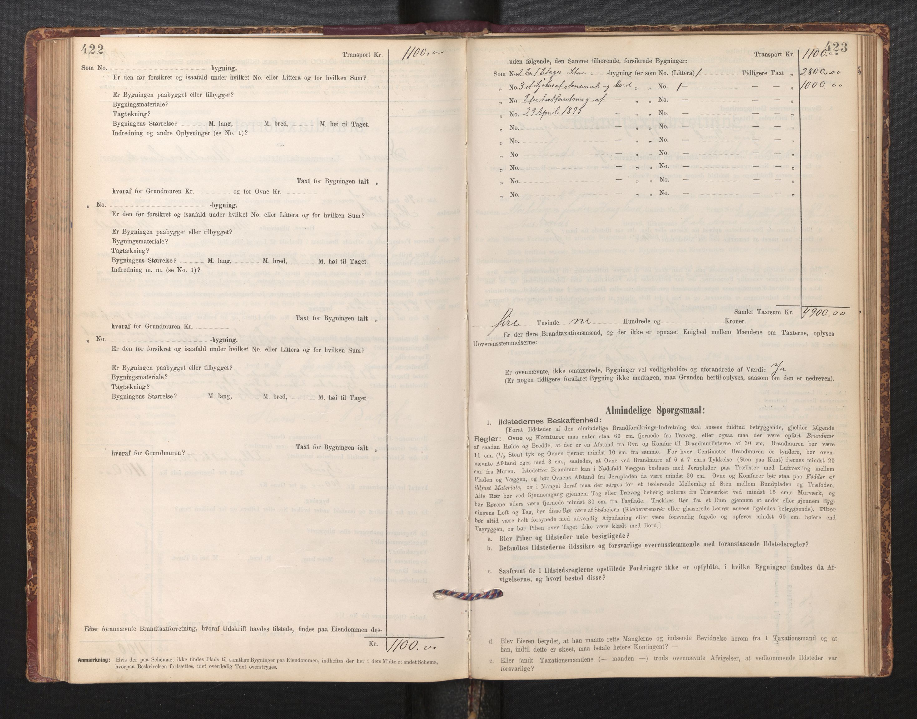 Lensmannen i Sund og Austevoll, AV/SAB-A-35201/0012/L0003: Branntakstprotokoll, skjematakst, 1894-1917, p. 422-423