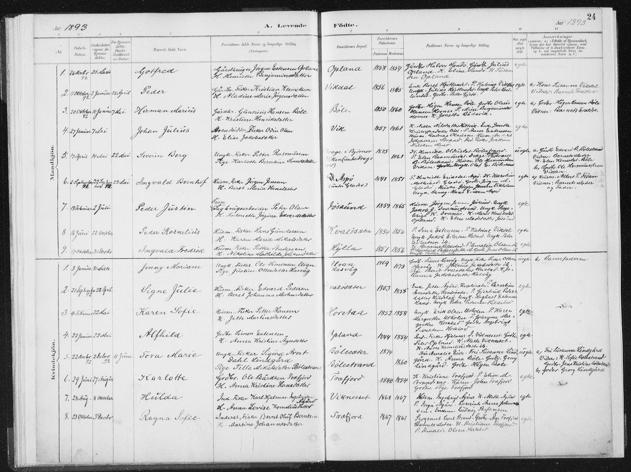 Ministerialprotokoller, klokkerbøker og fødselsregistre - Nord-Trøndelag, SAT/A-1458/771/L0597: Parish register (official) no. 771A04, 1885-1910, p. 24