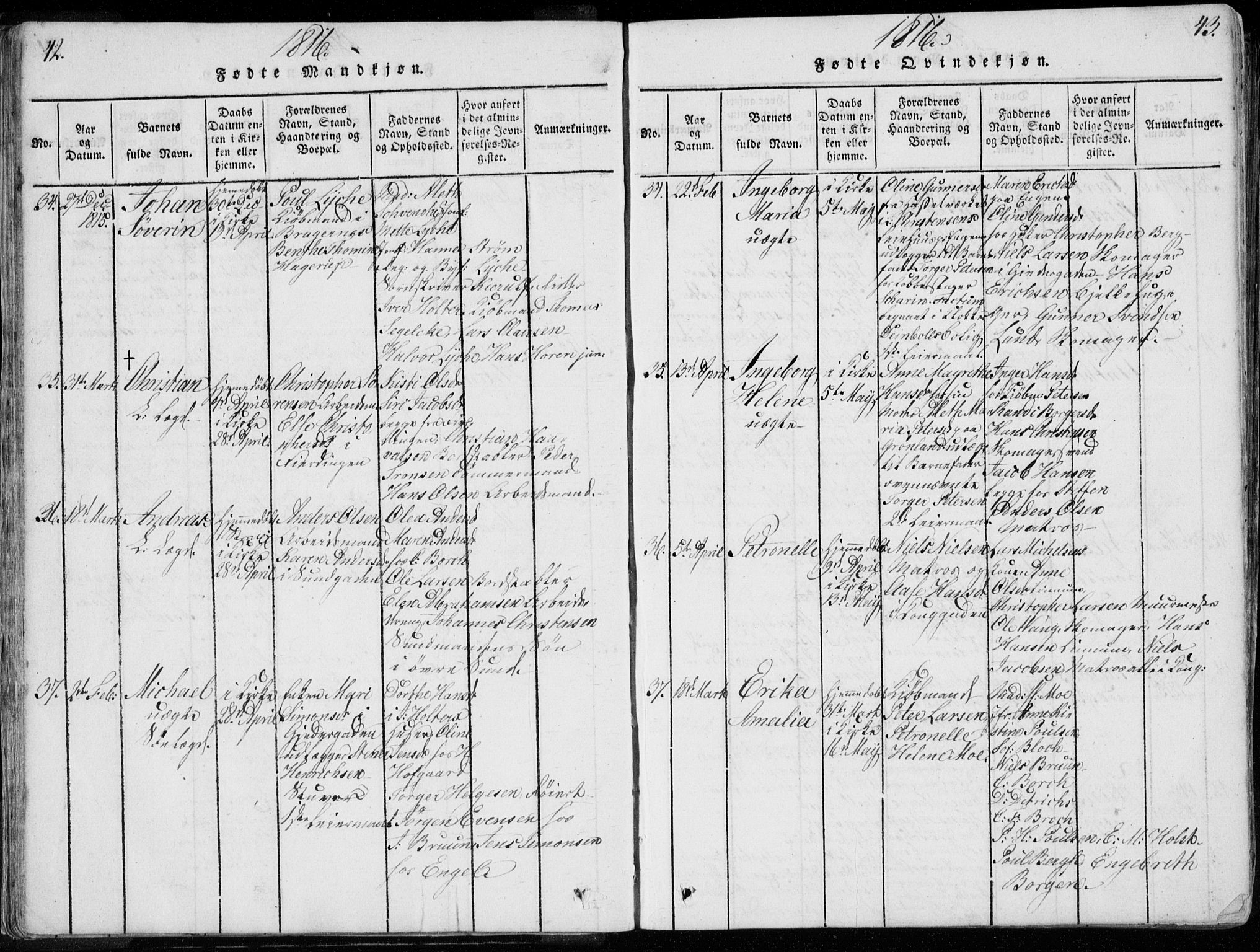 Bragernes kirkebøker, SAKO/A-6/F/Fa/L0007: Parish register (official) no. I 7, 1815-1829, p. 42-43