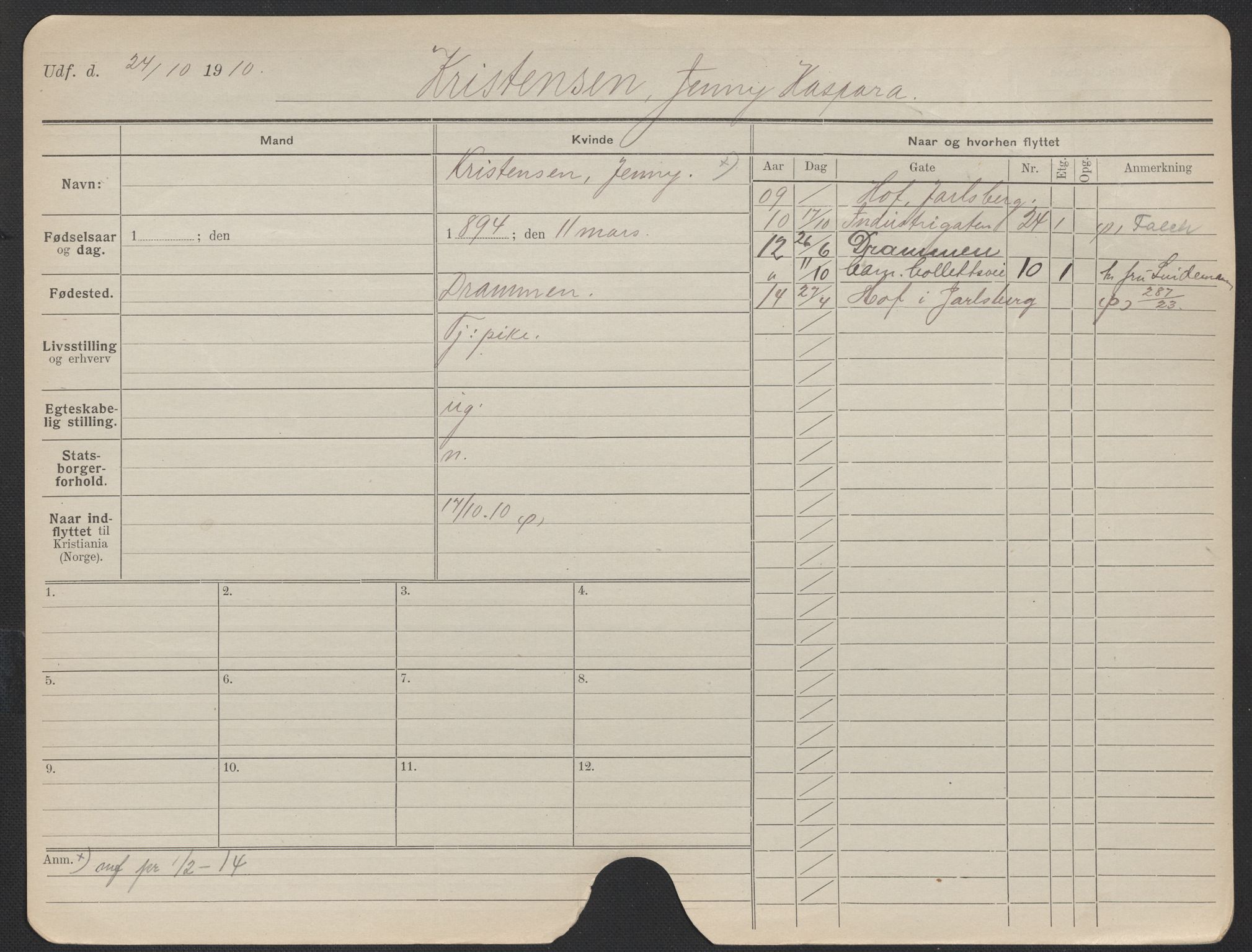 Oslo folkeregister, Registerkort, AV/SAO-A-11715/F/Fa/Fac/L0019: Kvinner, 1906-1914, p. 146a